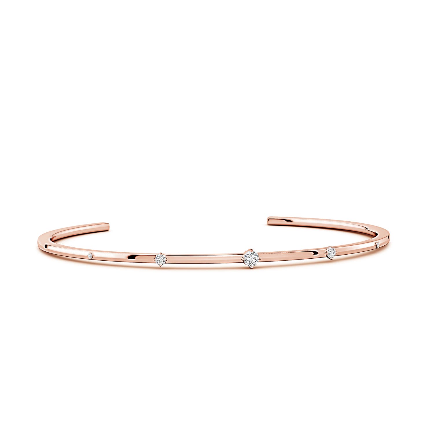 3mm HSI2 Five-Stone Round Diamond Station Cuff Bracelet in Rose Gold