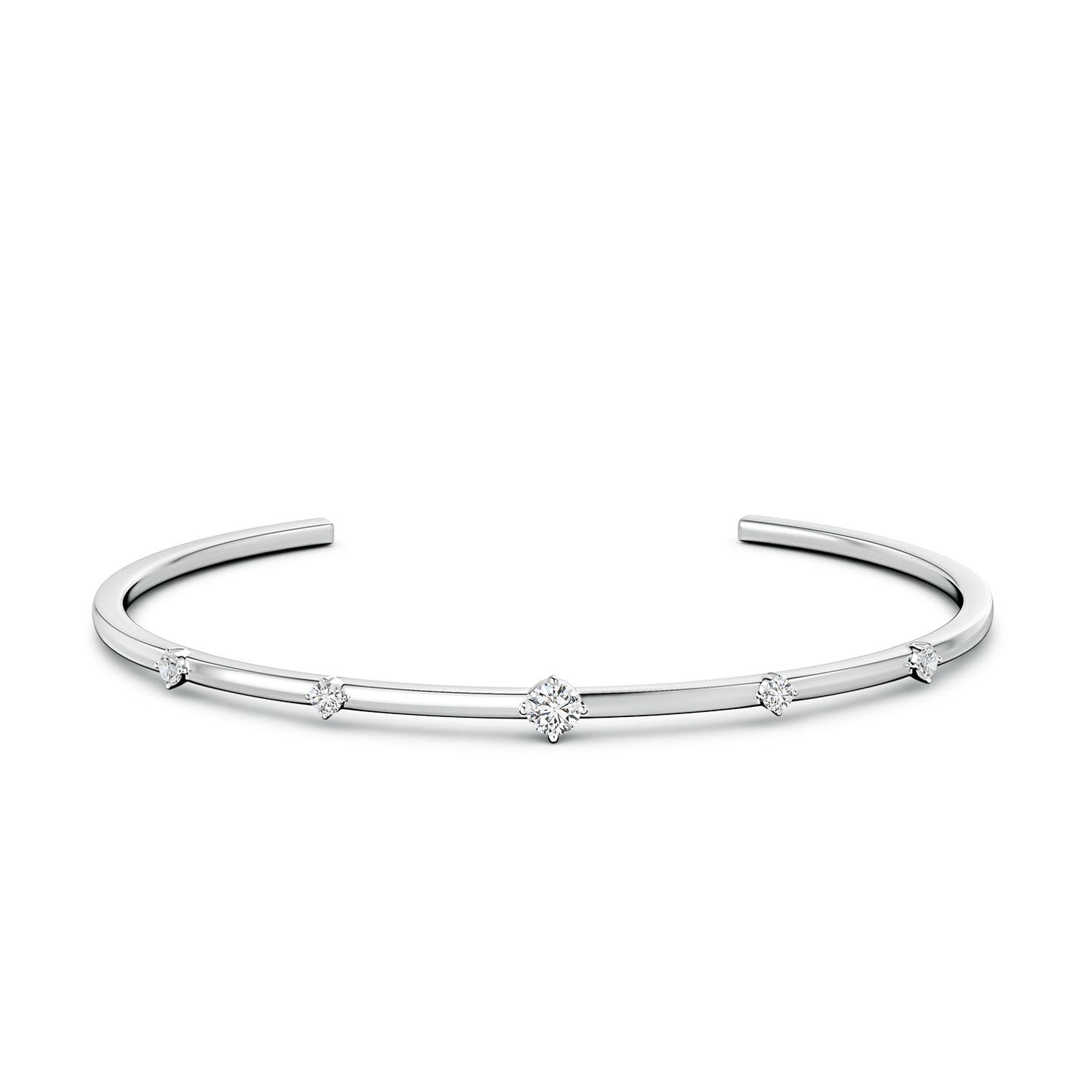 4mm HSI2 Five-Stone Round Diamond Station Cuff Bracelet in 18K White Gold