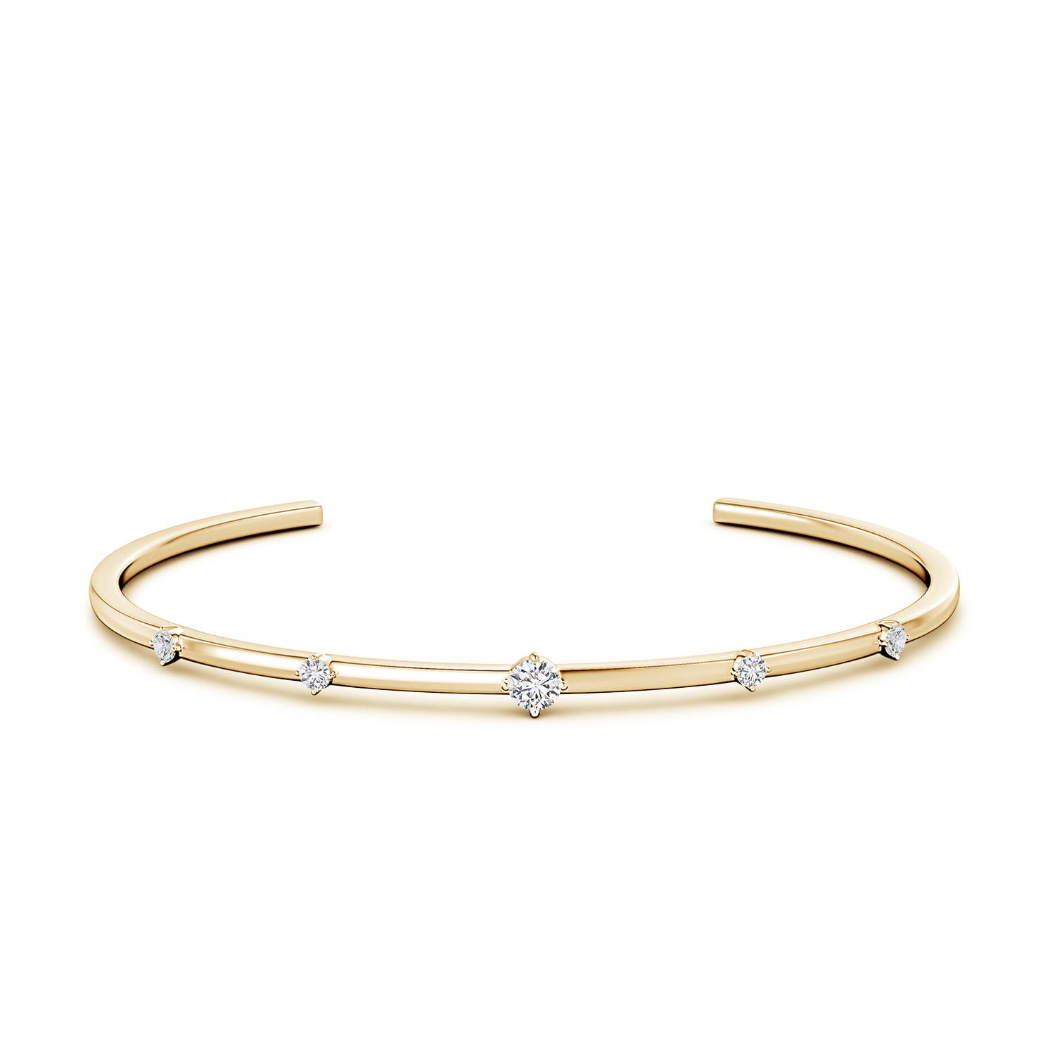 4mm HSI2 Five-Stone Round Diamond Station Cuff Bracelet in Yellow Gold