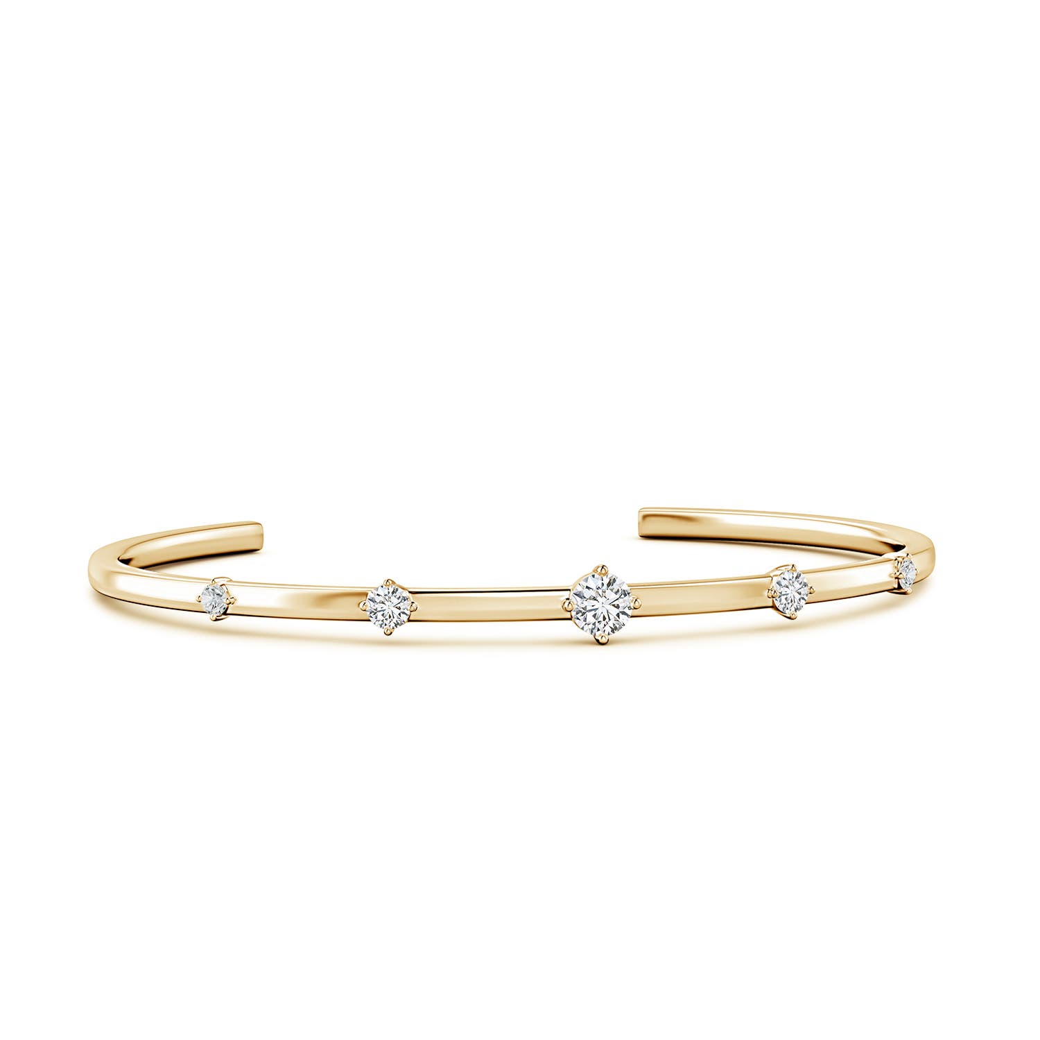5mm HSI2 Five-Stone Round Diamond Station Cuff Bracelet in Yellow Gold