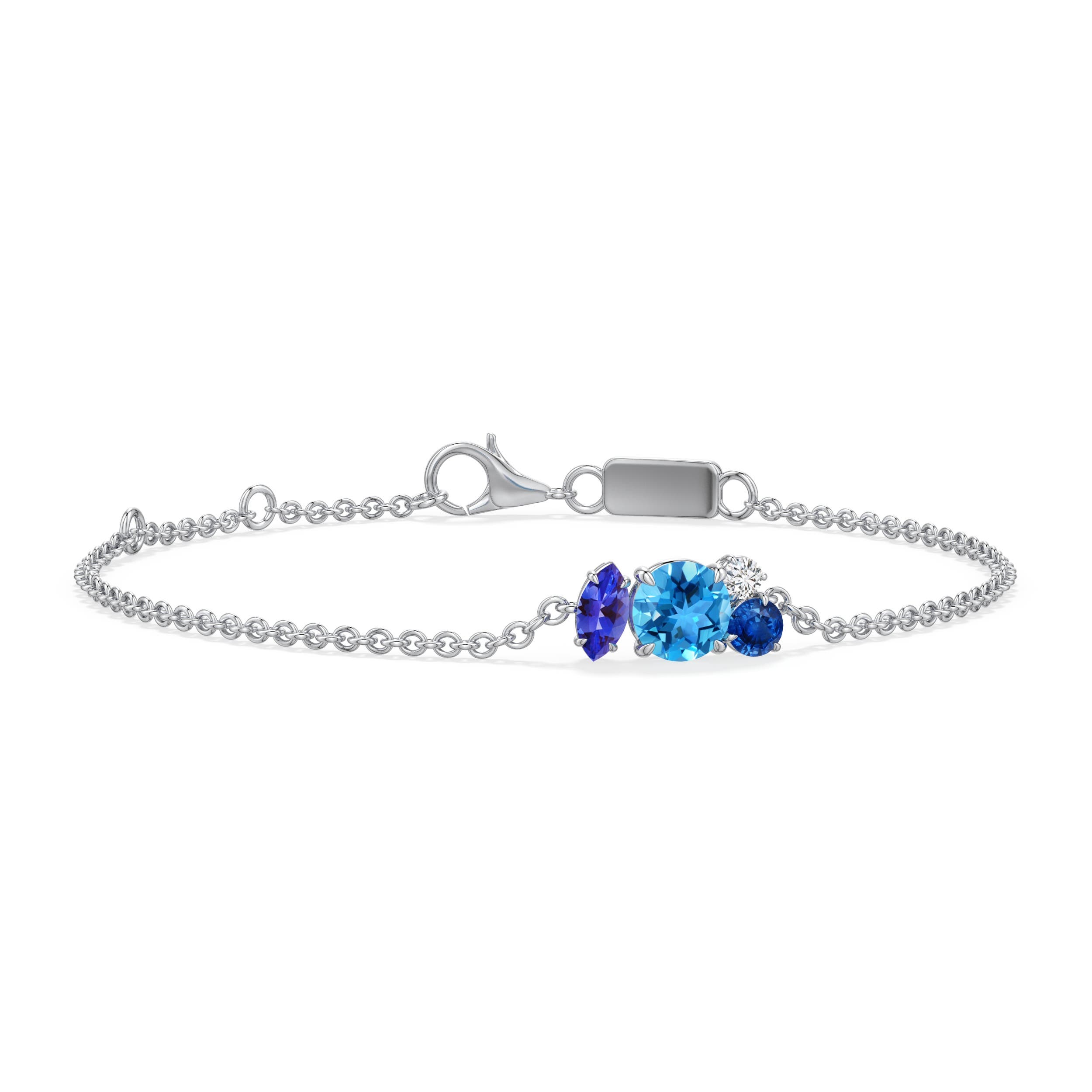 6mm AAA Asymmetric Blue Multi-Gemstone Chain Bracelet in White Gold - main