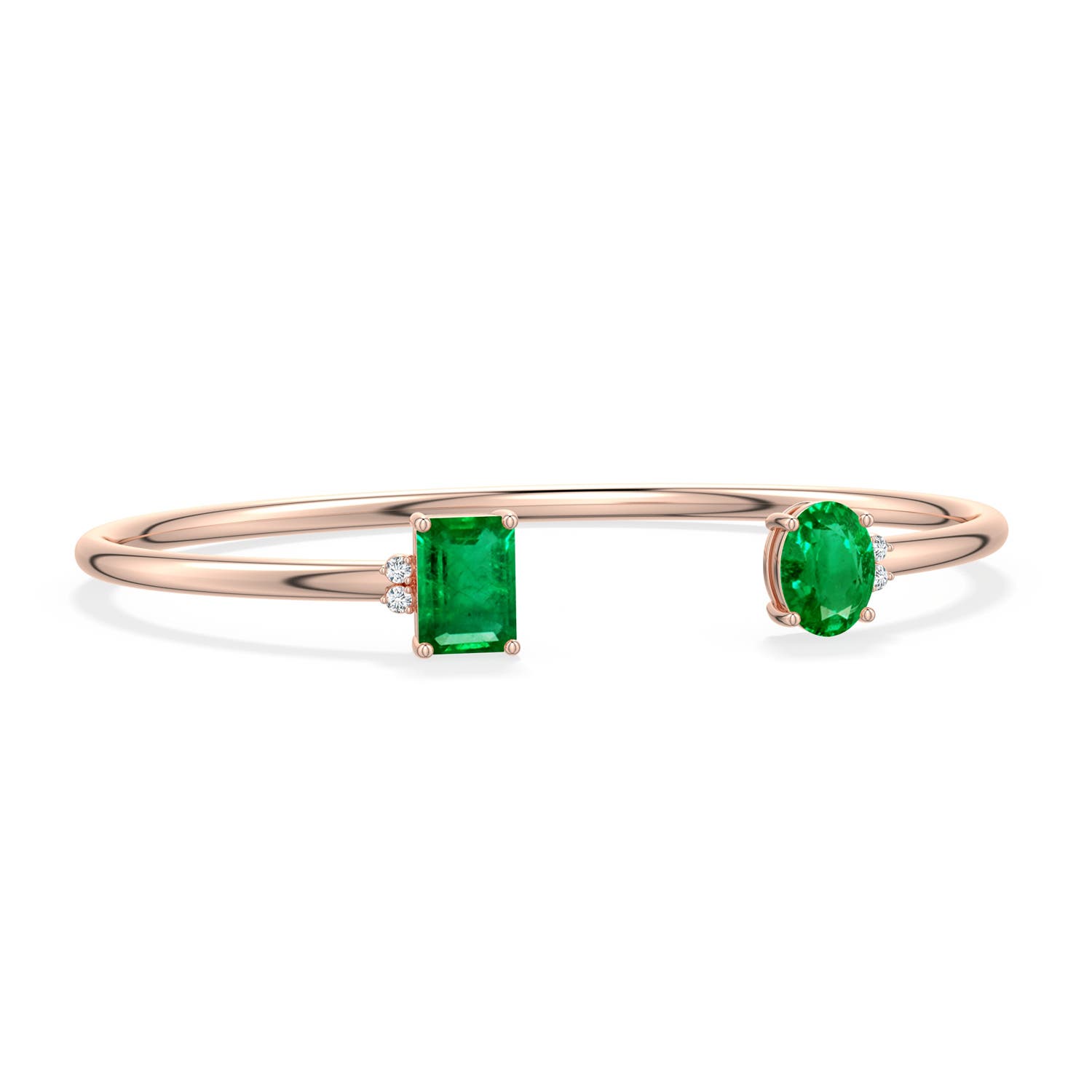 8x6mm AAA Oval and Emerald-Cut Emerald Two-Stone Cuff Bracelet in Rose Gold - main
