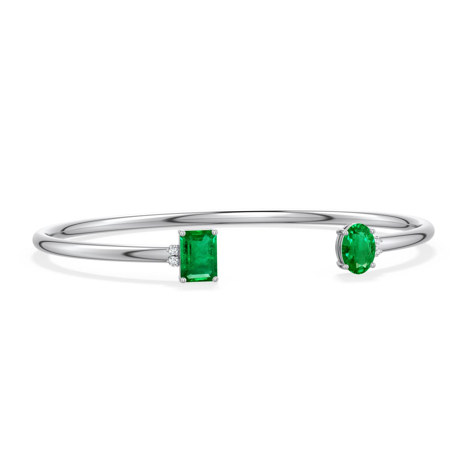 7x5mm AAA Oval and Emerald-Cut Emerald Two-Stone Cuff Bracelet in White Gold - main