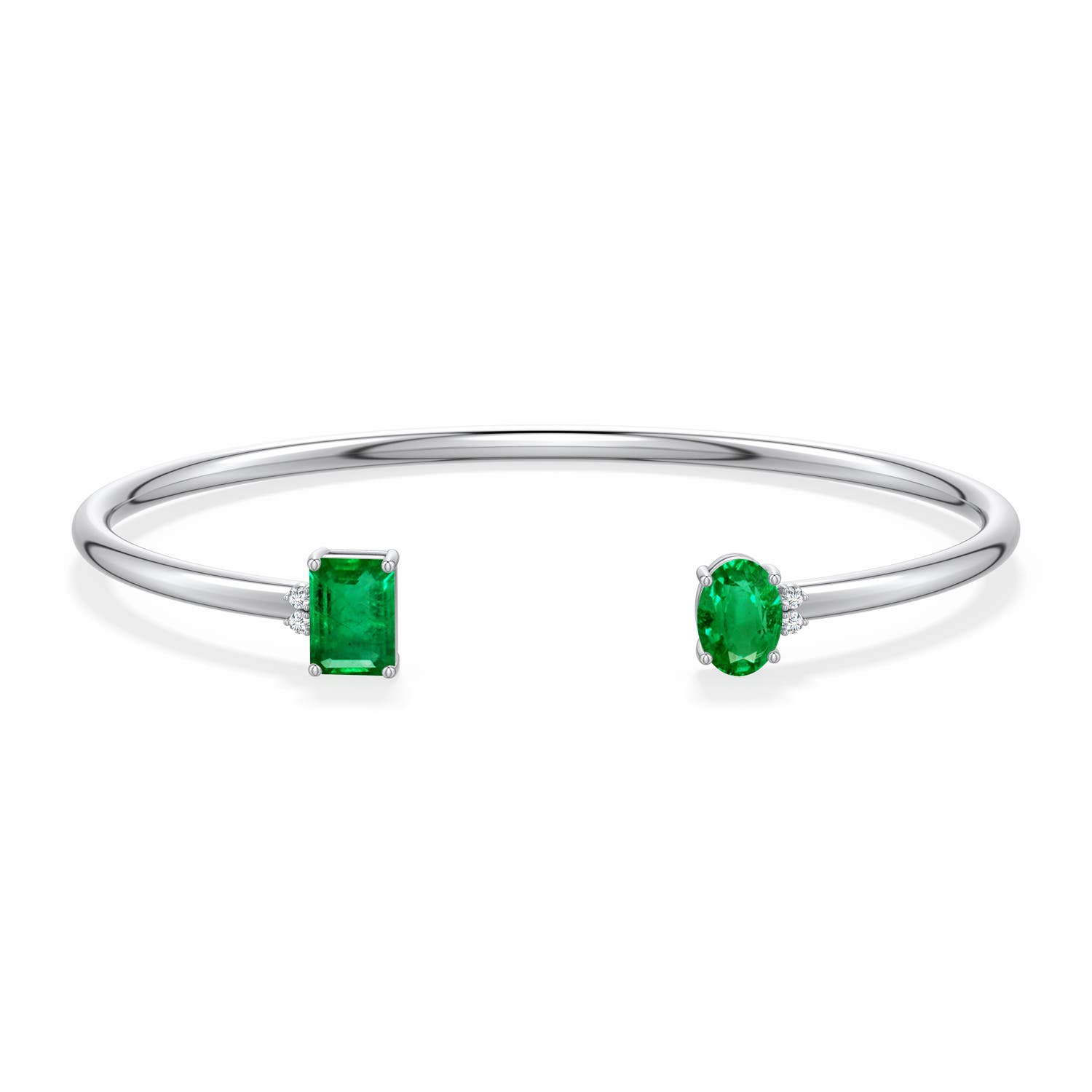 7x5mm AAA Oval and Emerald-Cut Emerald Two-Stone Cuff Bracelet in White Gold - side