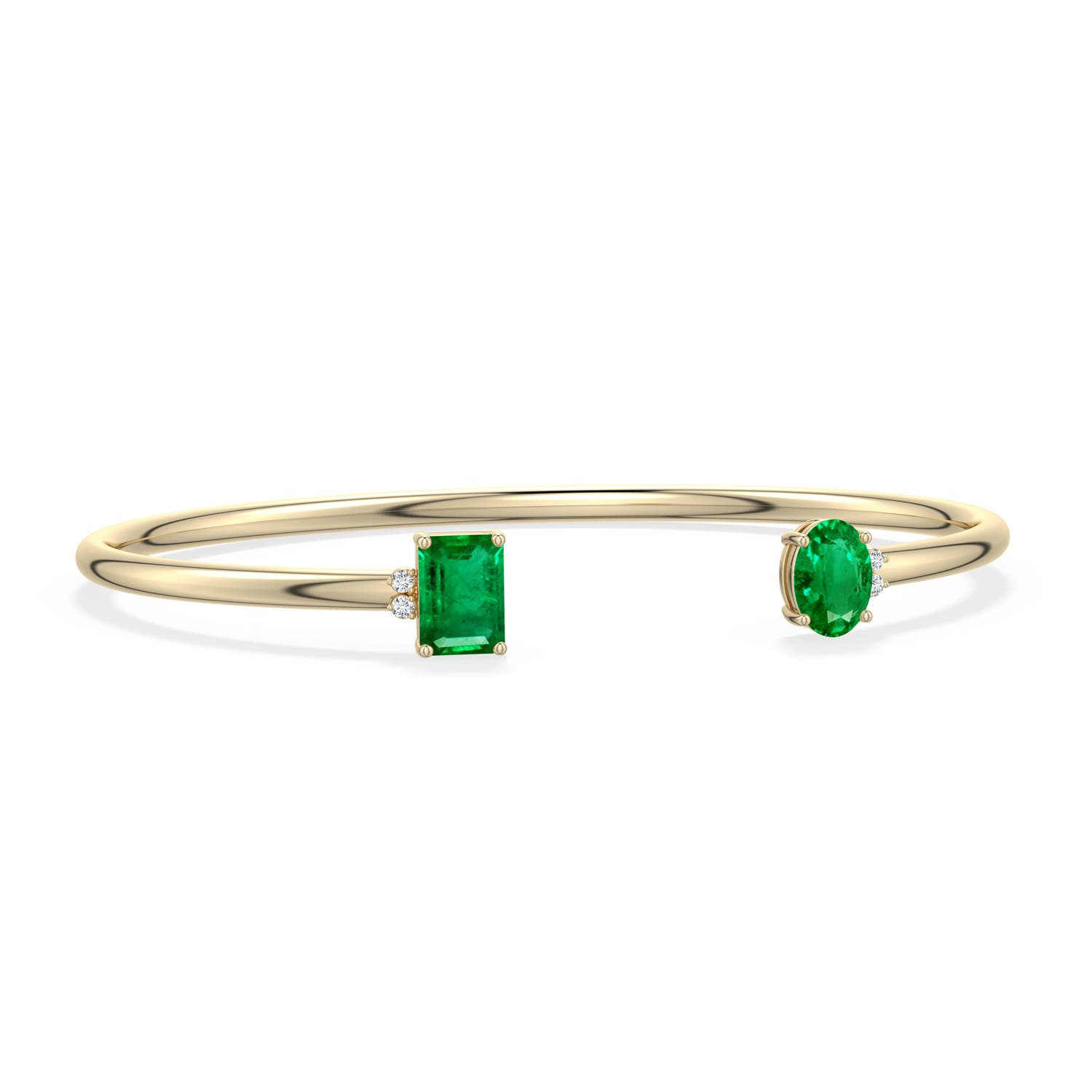 7x5mm AAA Oval and Emerald-Cut Emerald Two-Stone Cuff Bracelet in Yellow Gold - main