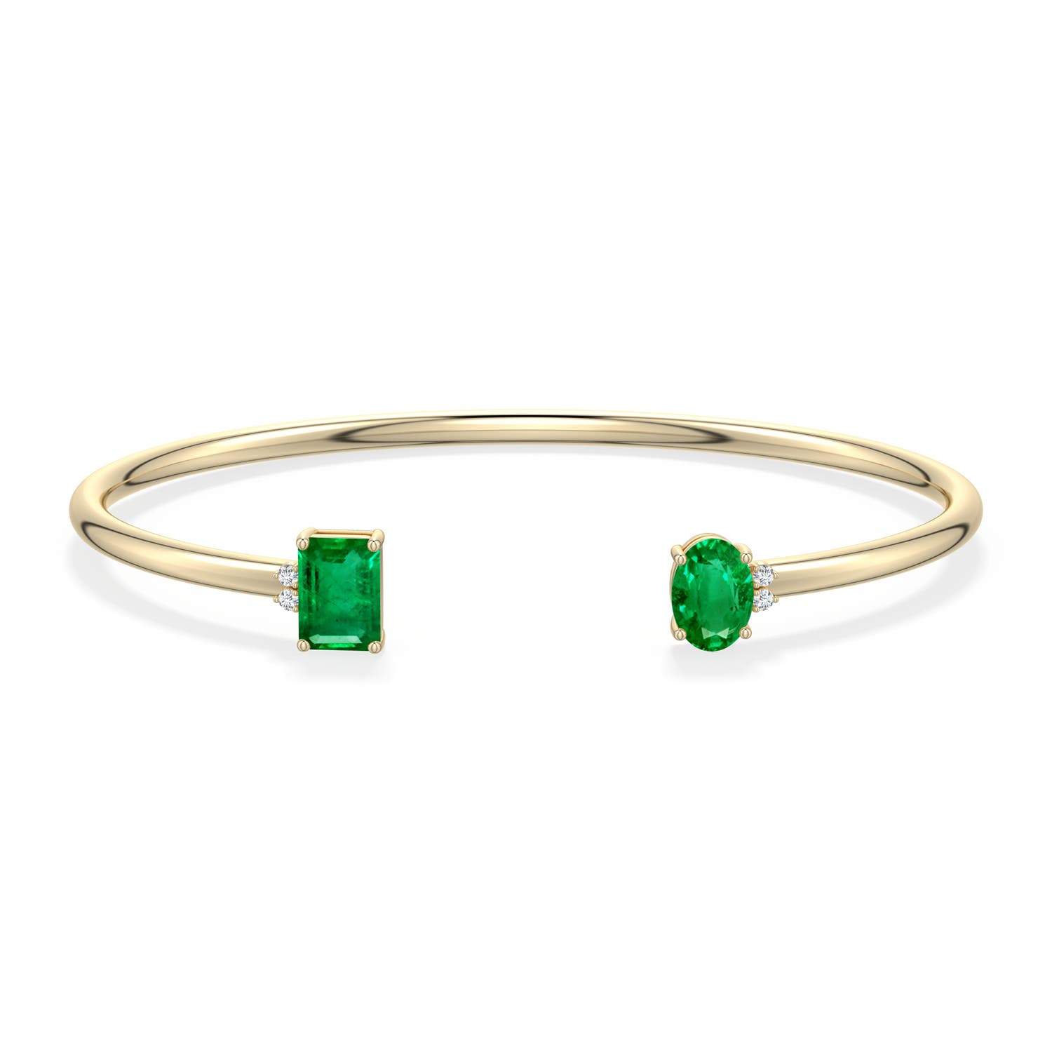 7x5mm AAA Oval and Emerald-Cut Emerald Two-Stone Cuff Bracelet in Yellow Gold - side - side 2