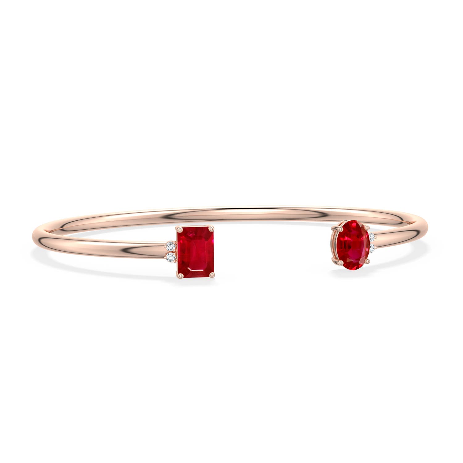 7x5mm AAA Oval and Emerald-Cut Ruby Two-Stone Cuff Bracelet in Rose Gold - main