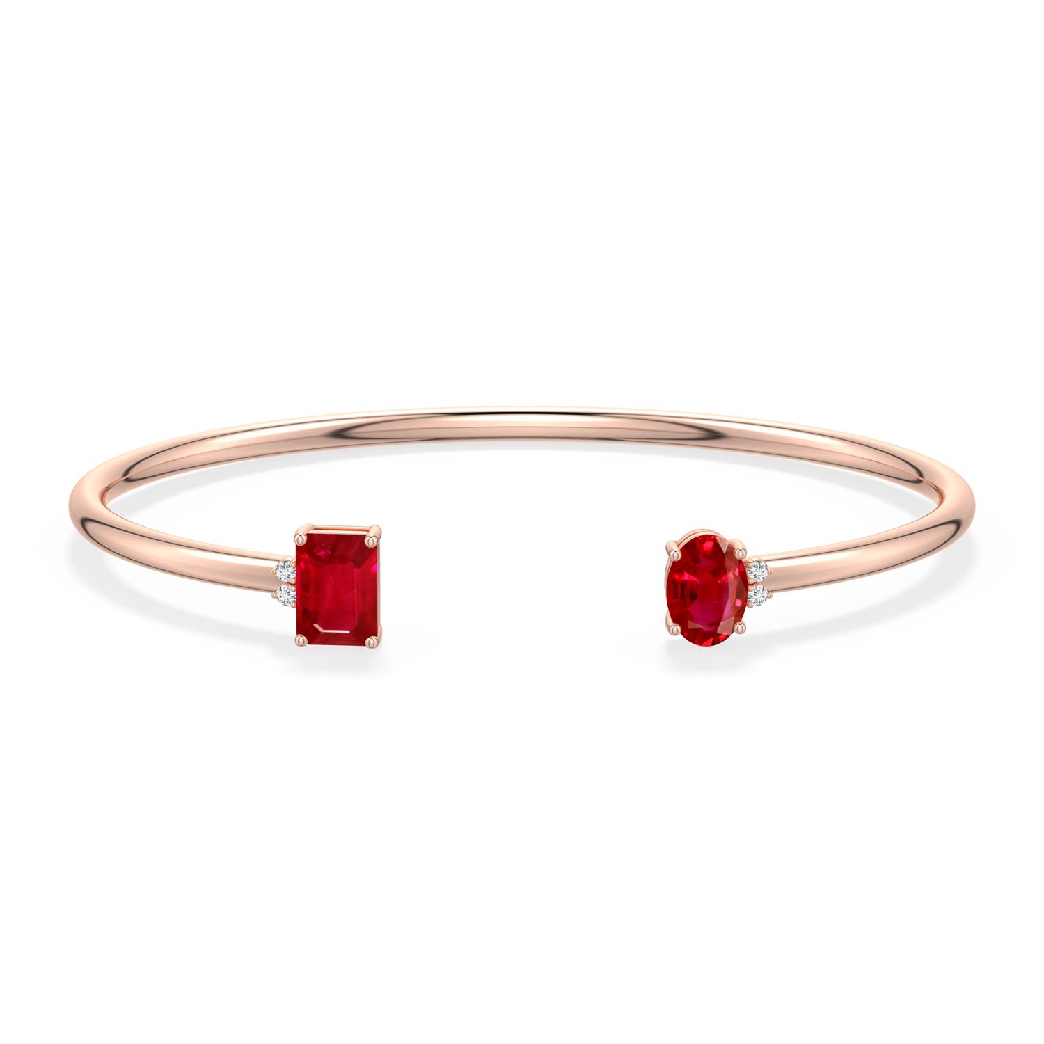 7x5mm AAA Oval and Emerald-Cut Ruby Two-Stone Cuff Bracelet in Rose Gold - side - side 2