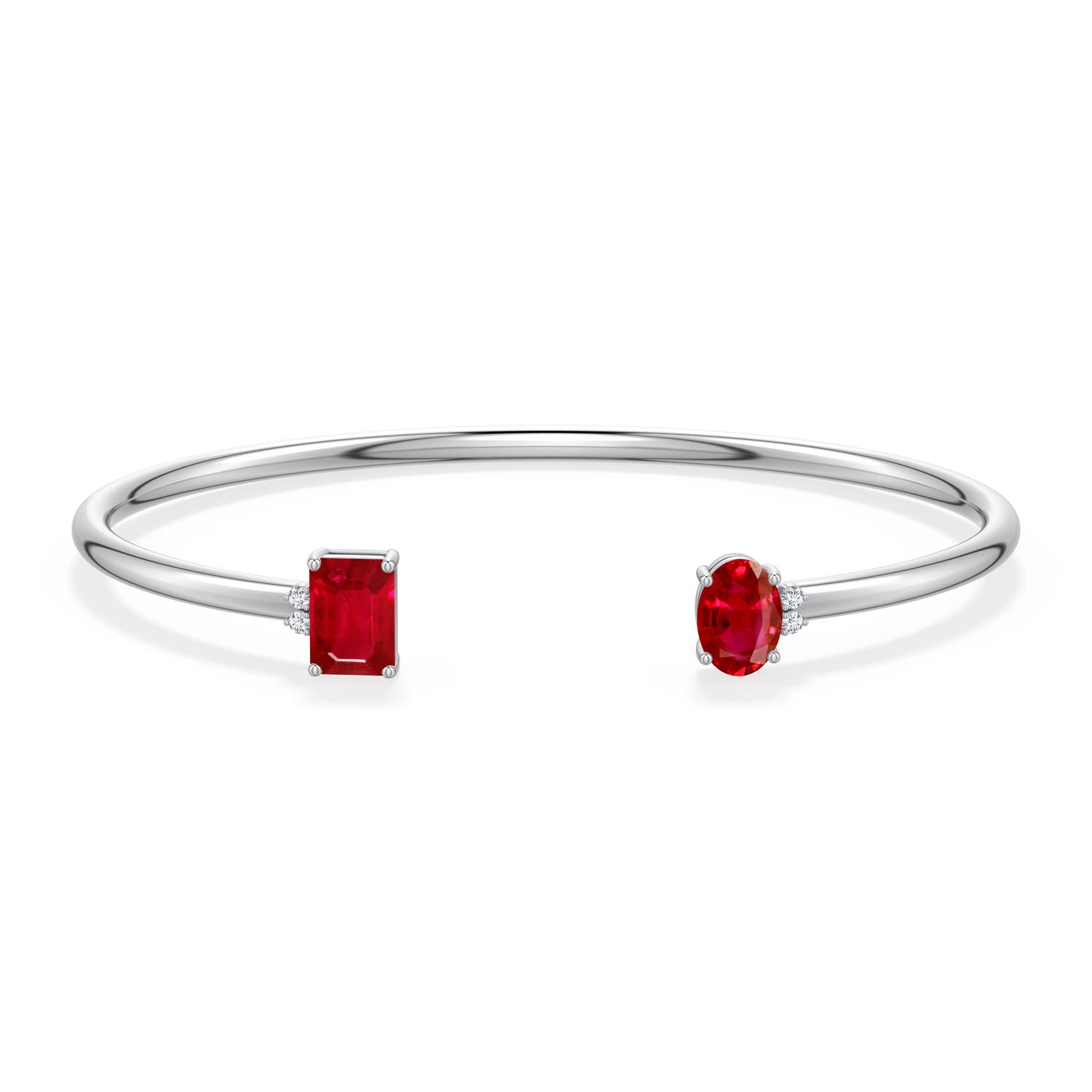 7x5mm AAA Oval and Emerald-Cut Ruby Two-Stone Cuff Bracelet in White Gold - side