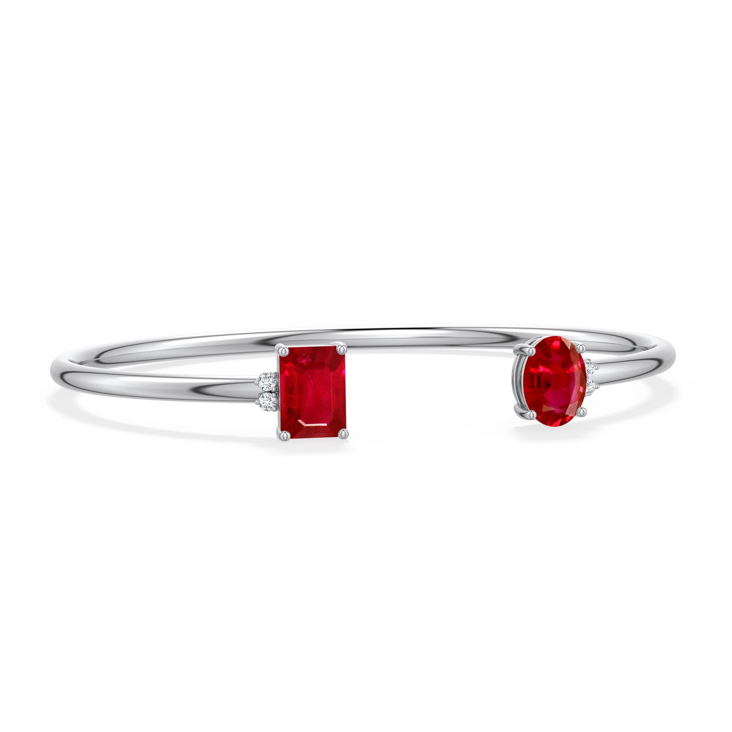 8x6mm AAA Oval and Emerald-Cut Ruby Two-Stone Cuff Bracelet in White Gold - main