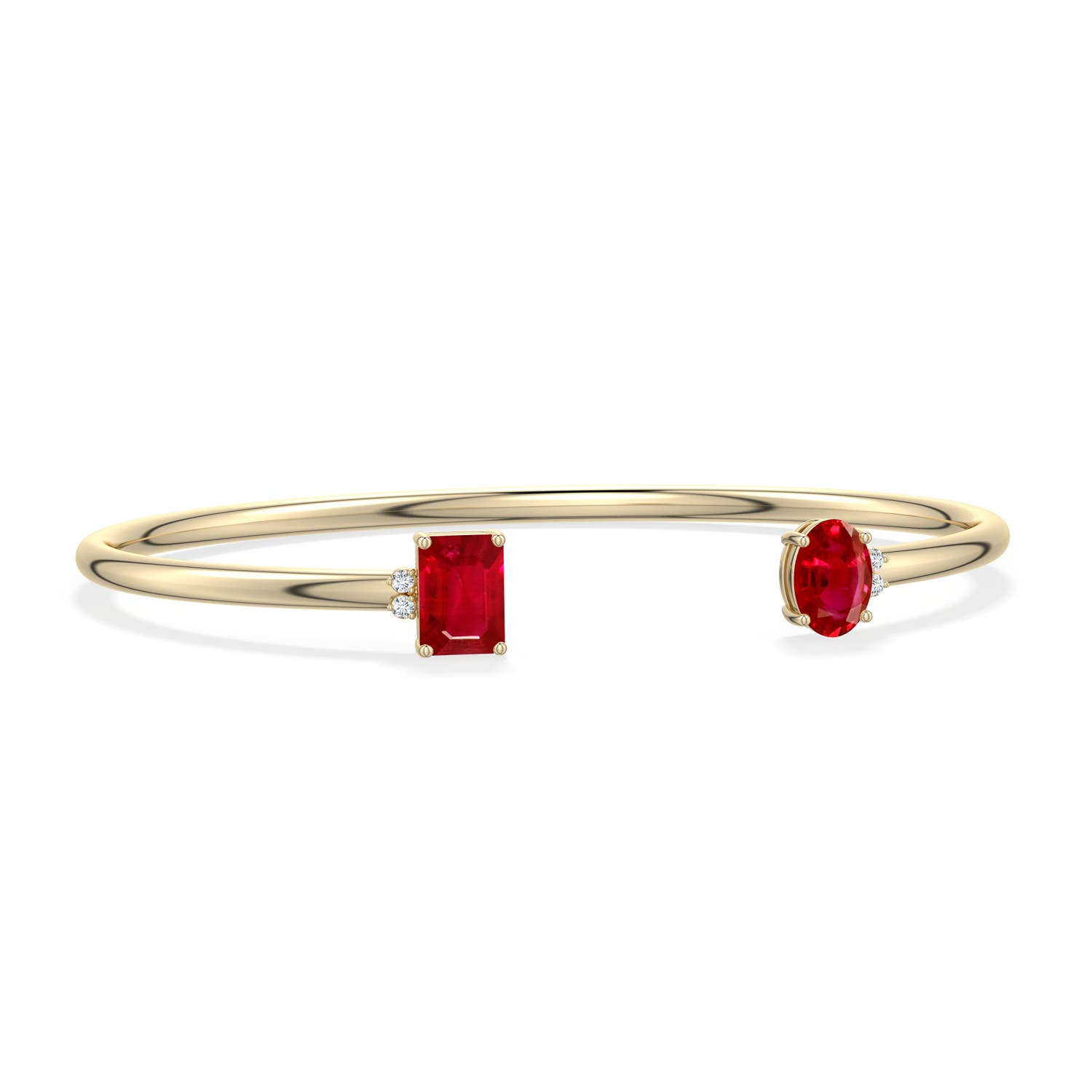 7x5mm AAA Oval and Emerald-Cut Ruby Two-Stone Cuff Bracelet in Yellow Gold - main
