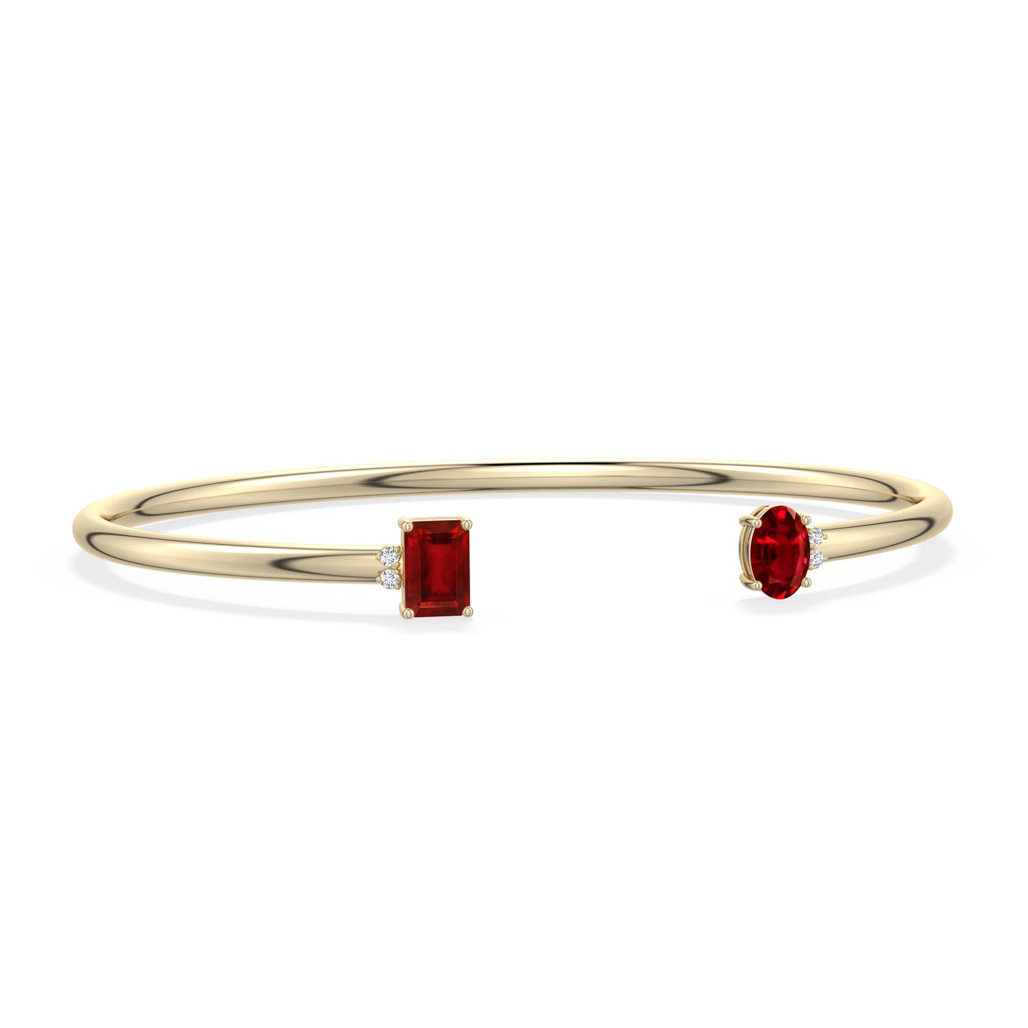6x4mm AAAA Oval and Emerald-Cut Ruby Two-Stone Cuff Bracelet in Yellow Gold - main