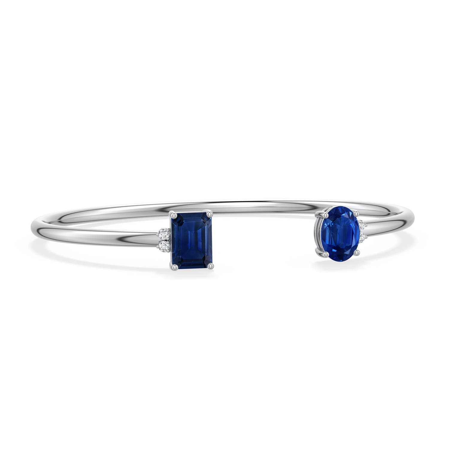 8x6mm AAA Oval and Emerald-Cut Blue Sapphire Two-Stone Cuff Bracelet in White Gold - main