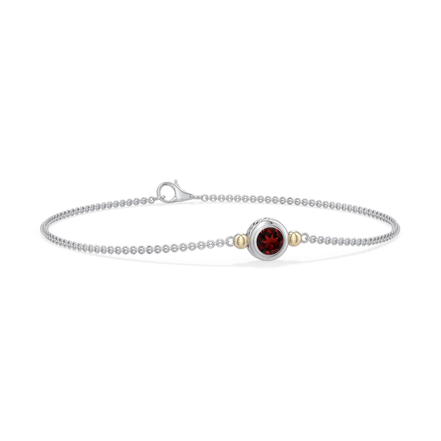 Sterling Silver and 18K Yellow Gold Round Garnet Chain Bracelet