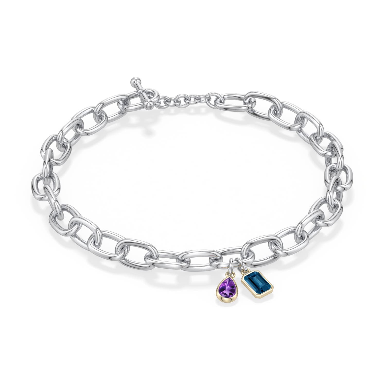 アモールパーティー Sterling Silver and 18K Yellow Gold Pear Amethyst and Emerald-Cut
