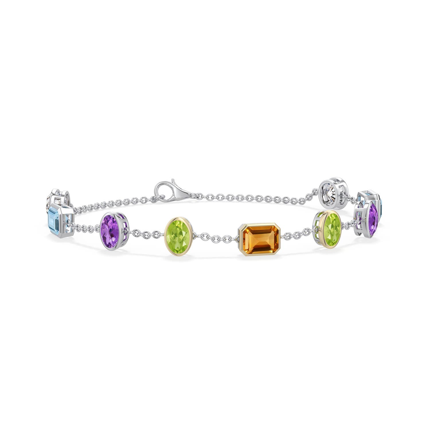 7x5mm AA Sterling Silver and 18K Yellow Gold Multi-Shape Multi-Gemstone Station Bracelet in 999-18K Mixed Metal - main