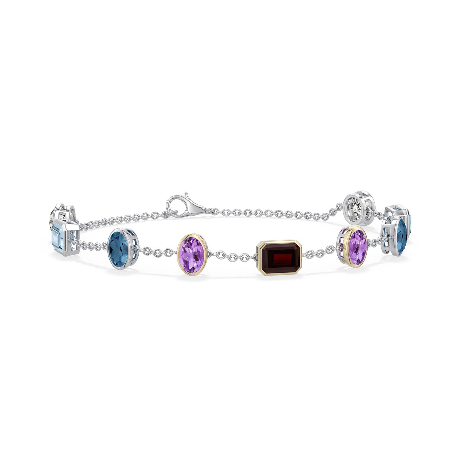 7x5mm A Sterling Silver and 18K Yellow Gold Multi-Gemstone Station Bracelet in 999-18K Mixed Metal - main