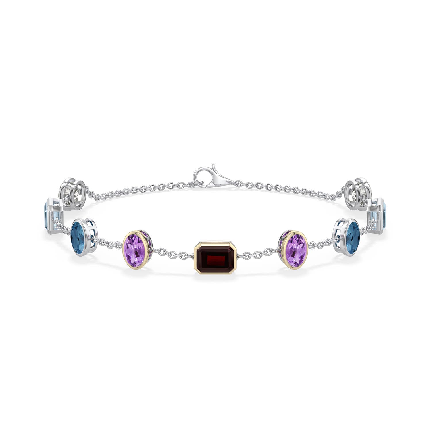 7x5mm A Sterling Silver and 18K Yellow Gold Multi-Gemstone Station Bracelet in 999-18K Mixed Metal - side 1