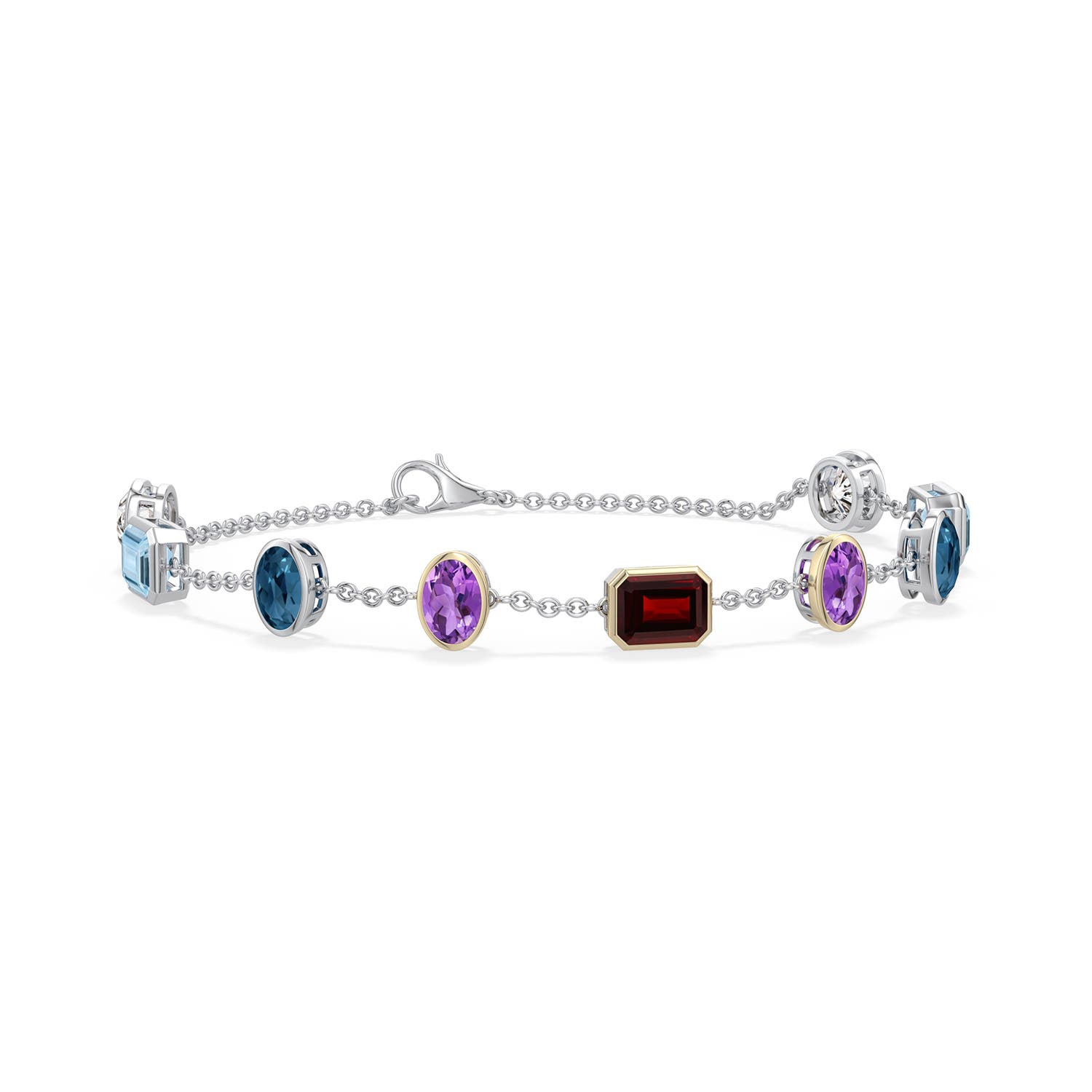 7x5mm AA Sterling Silver and 18K Yellow Gold Multi-Gemstone Station Bracelet in 999-18K Mixed Metal - main