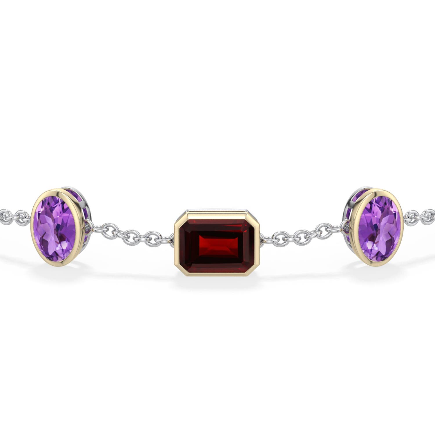 7x5mm AA Sterling Silver and 18K Yellow Gold Multi-Gemstone Station Bracelet in 999-18K Mixed Metal - side 2 - side 3