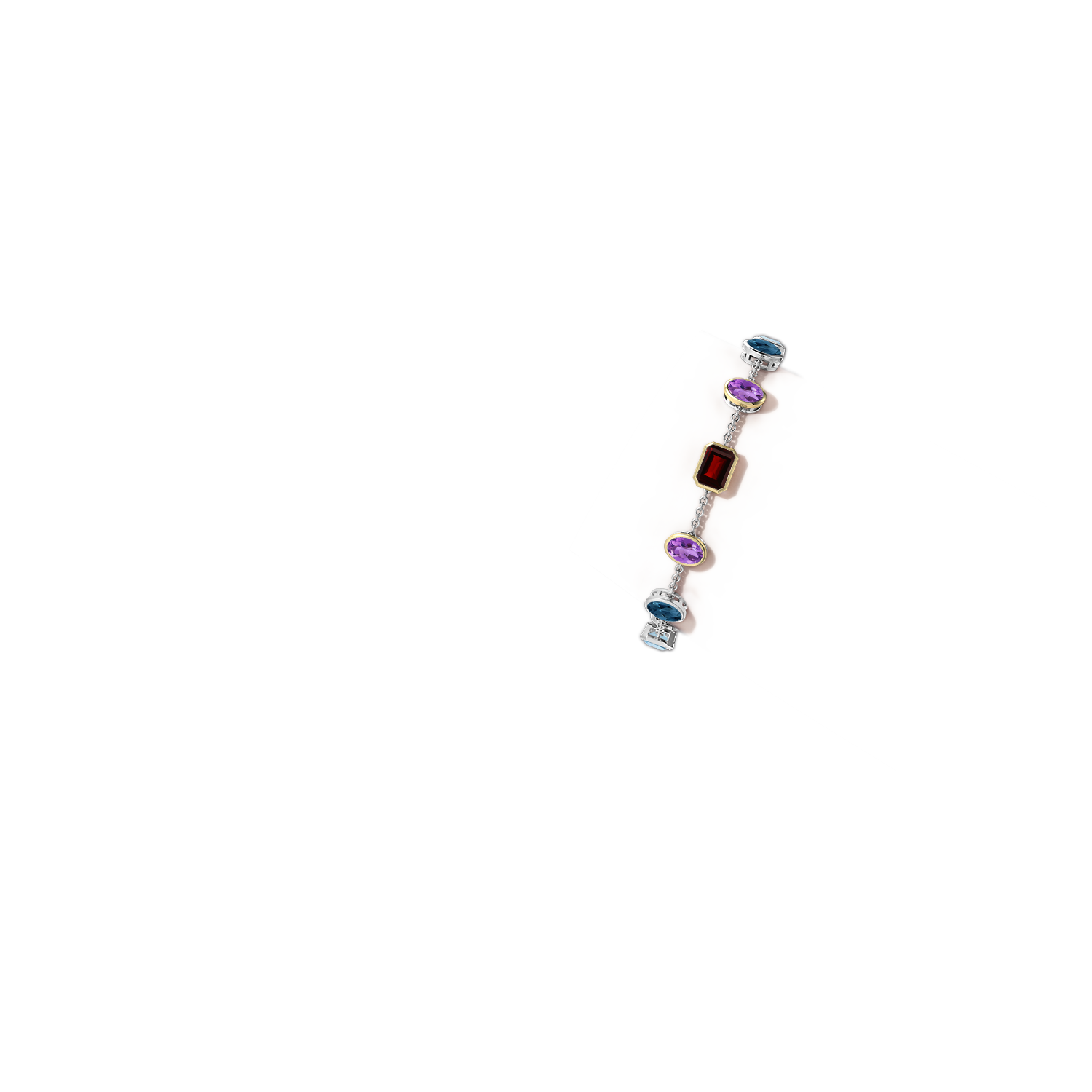 7x5mm AA Sterling Silver and 18K Yellow Gold Multi-Gemstone Station Bracelet in 999-18K Mixed Metal - body_arm - body_arm
