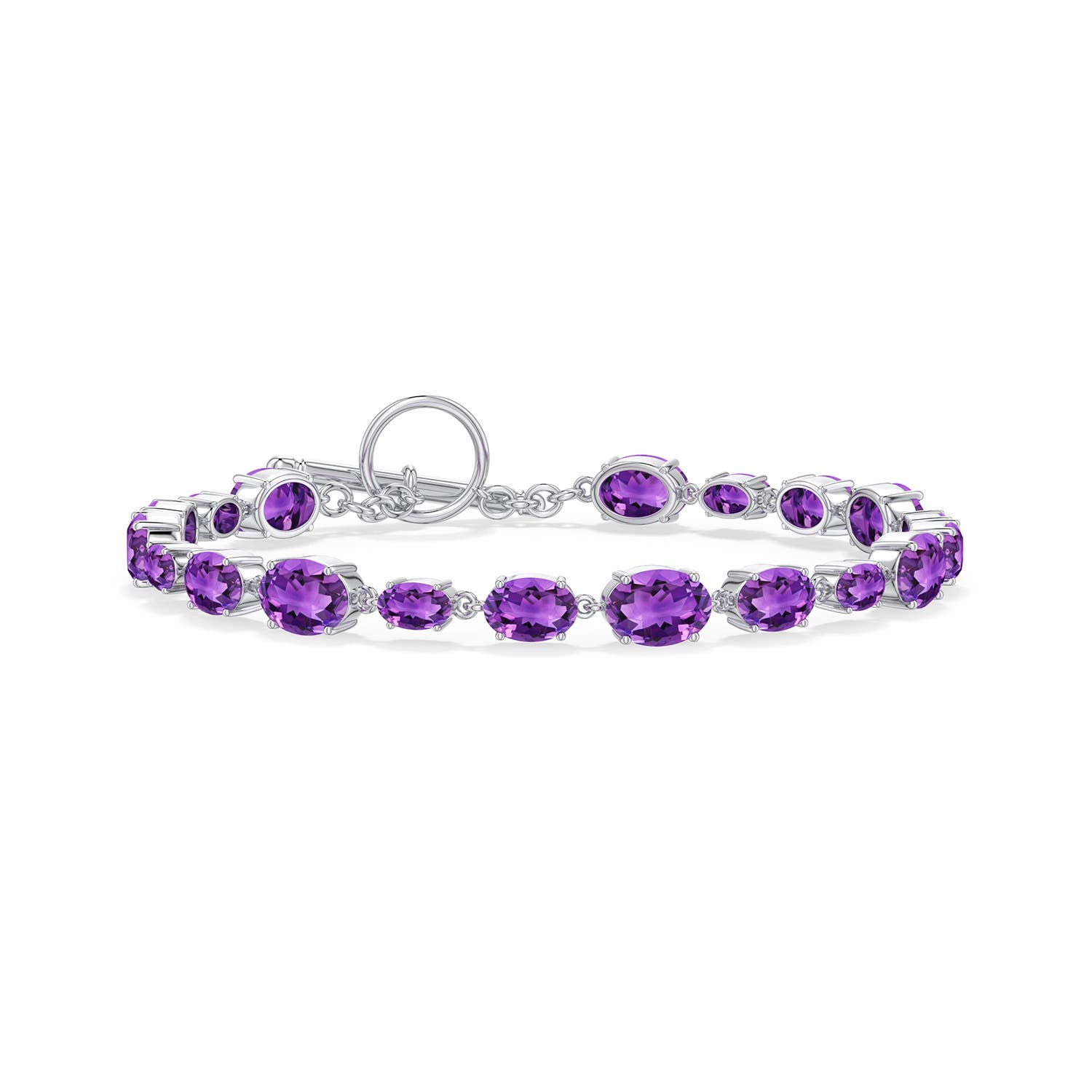 7x5mm AAA Alternating Multi-Size Oval Amethyst Toggle Bracelet in White Gold - main