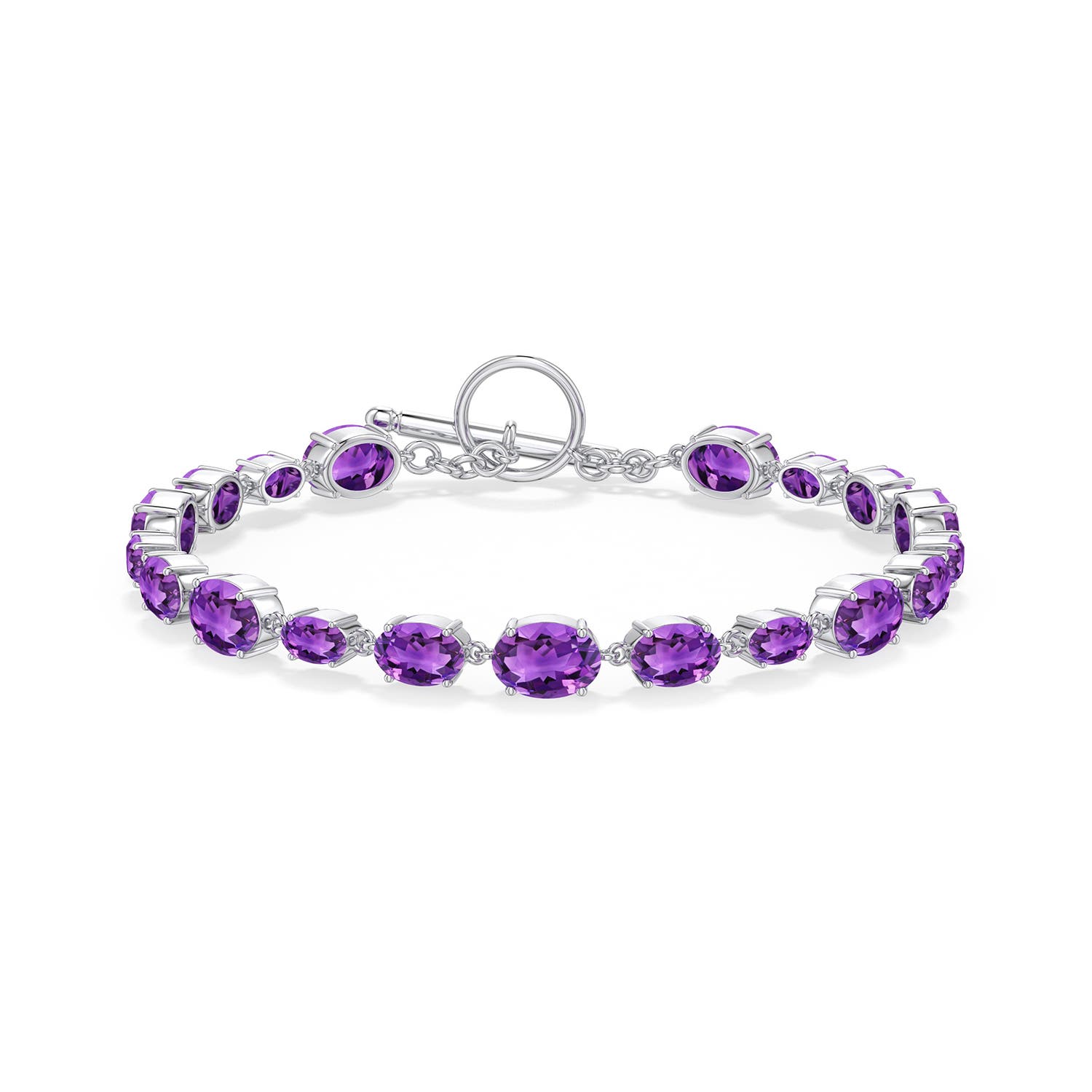7x5mm AAA Alternating Multi-Size Oval Amethyst Toggle Bracelet in White Gold - side