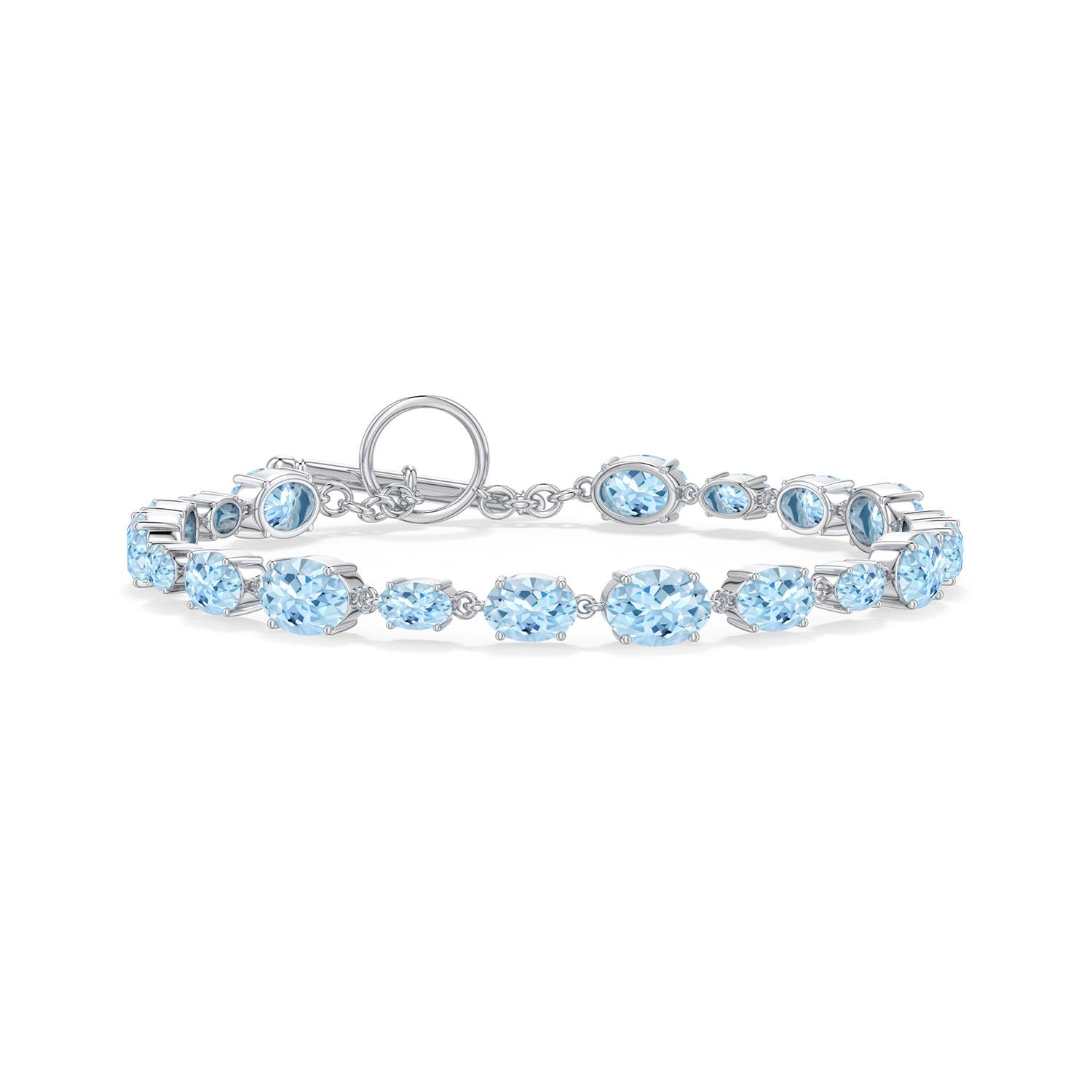 7x5mm AAA Alternating Multi-Size Oval Aquamarine Toggle Bracelet in 18K White Gold - main