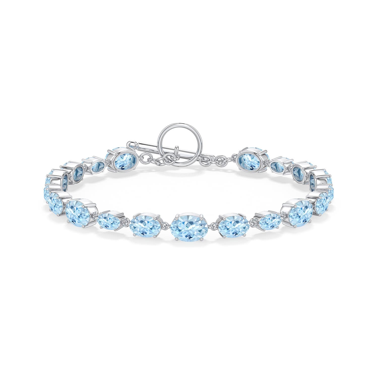 7x5mm AAA Alternating Multi-Size Oval Aquamarine Toggle Bracelet in 18K White Gold - side