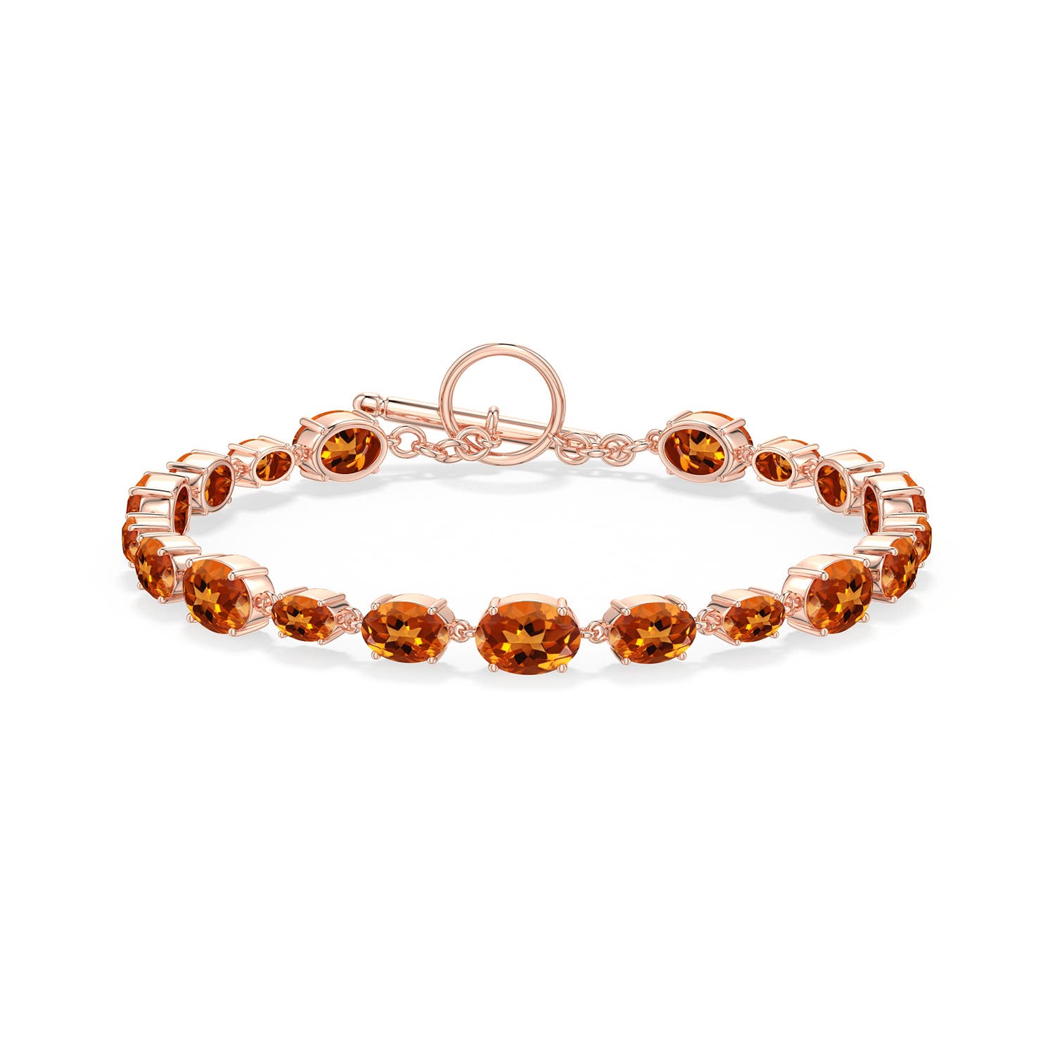 7x5mm AAAA Alternating Multi-Size Oval Citrine Toggle Bracelet in 18K Rose Gold - side