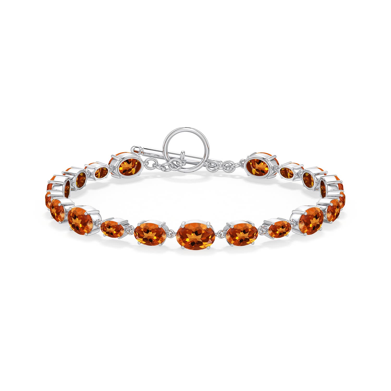 7x5mm AAAA Alternating Multi-Size Oval Citrine Toggle Bracelet in 999 Silver - side