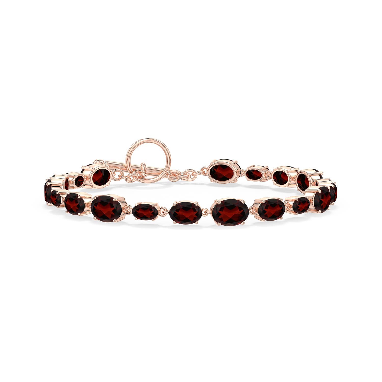 7x5mm AA Alternating Multi-Size Oval Garnet Toggle Bracelet in Rose Gold - main