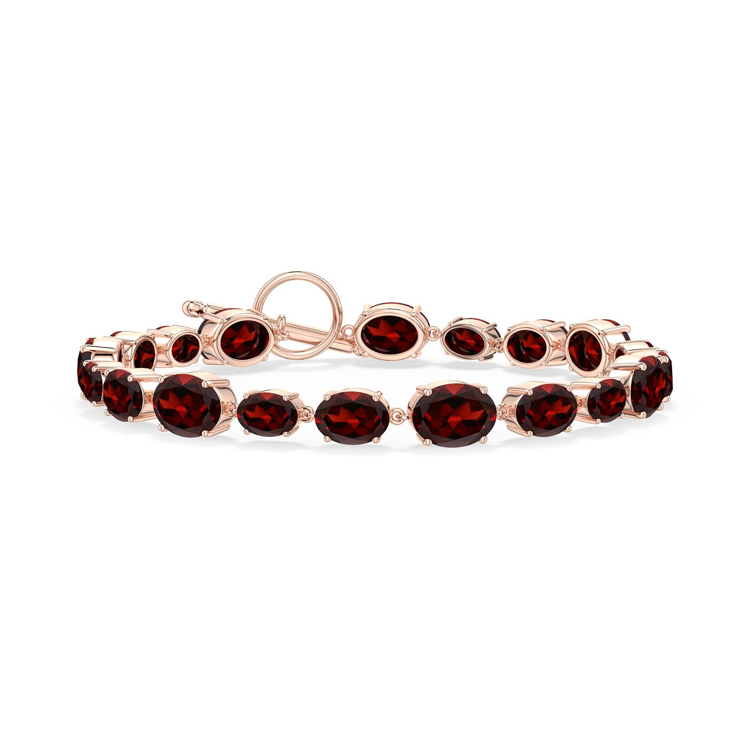 Alternating Multi-Size Oval Garnet Toggle Bracelet