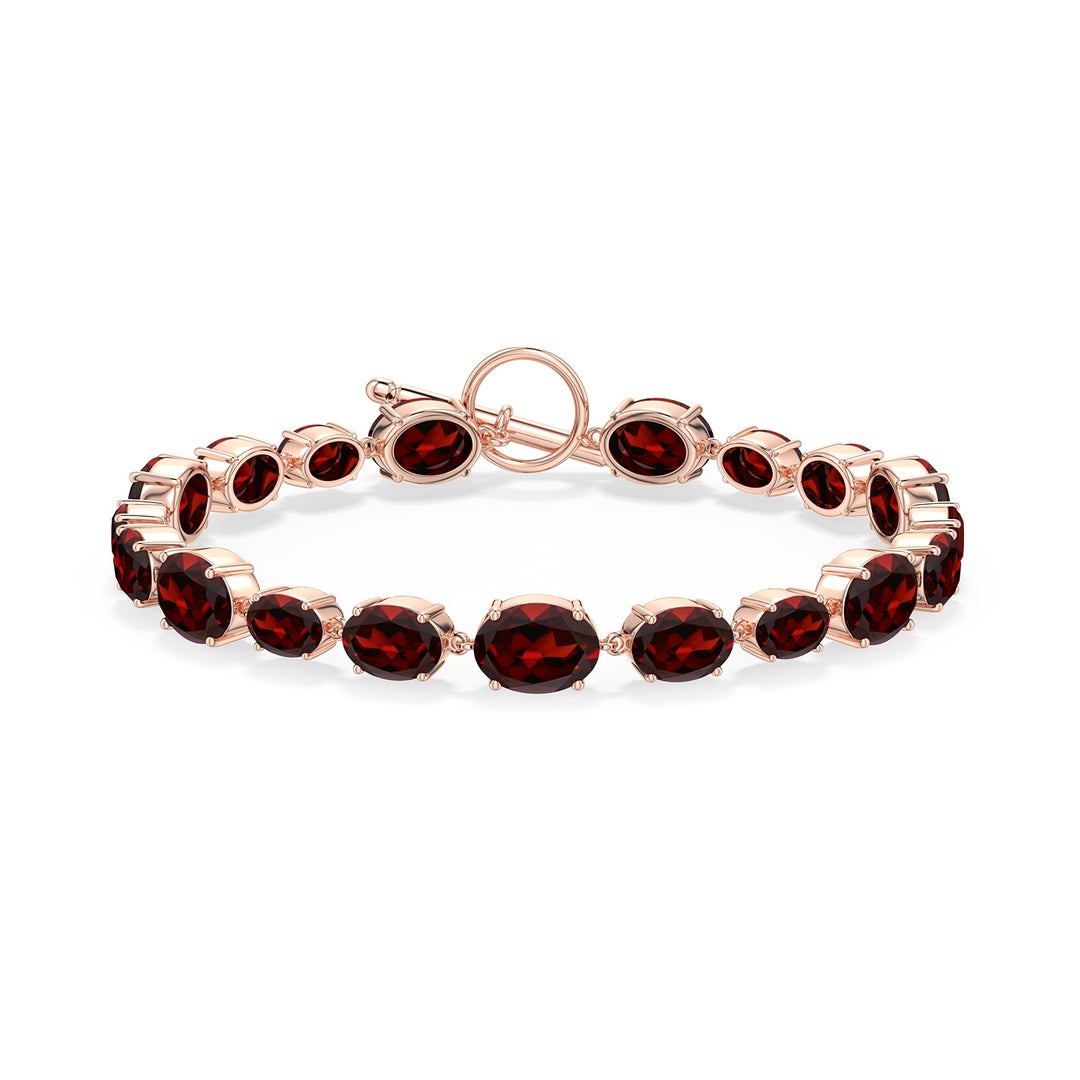 8x6mm AAA Alternating Multi-Size Oval Garnet Toggle Bracelet in Rose Gold - side - side 2