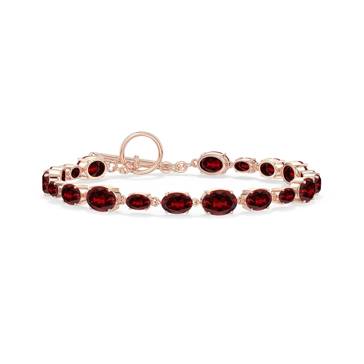 7x5mm AAAA Alternating Multi-Size Oval Garnet Toggle Bracelet in Rose Gold - main