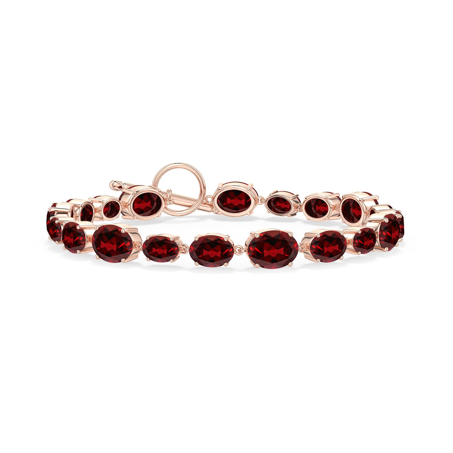 8x6mm AAAA Alternating Multi-Size Oval Garnet Toggle Bracelet in Rose Gold - main