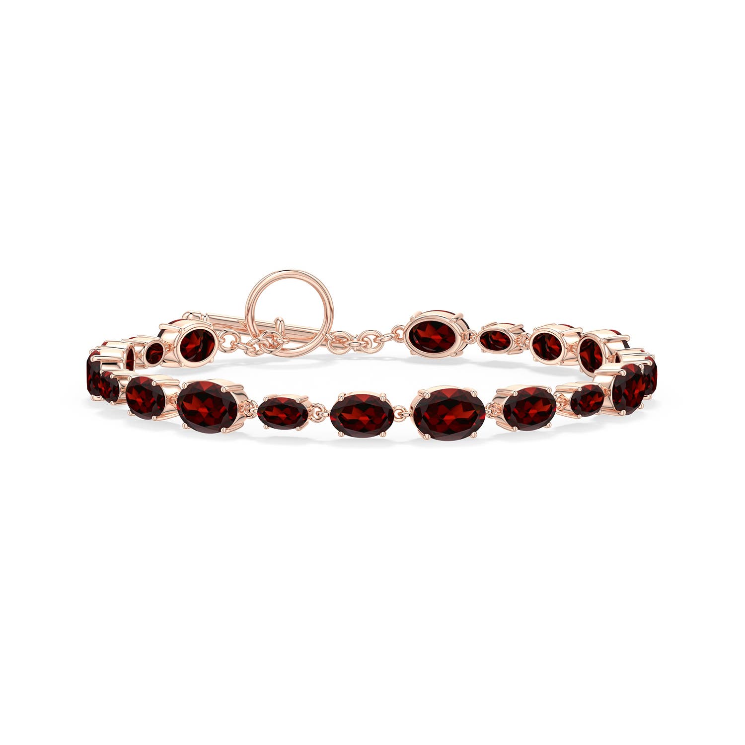 7x5mm AAA Alternating Multi-Size Oval Garnet Toggle Bracelet in 18K Rose Gold - main