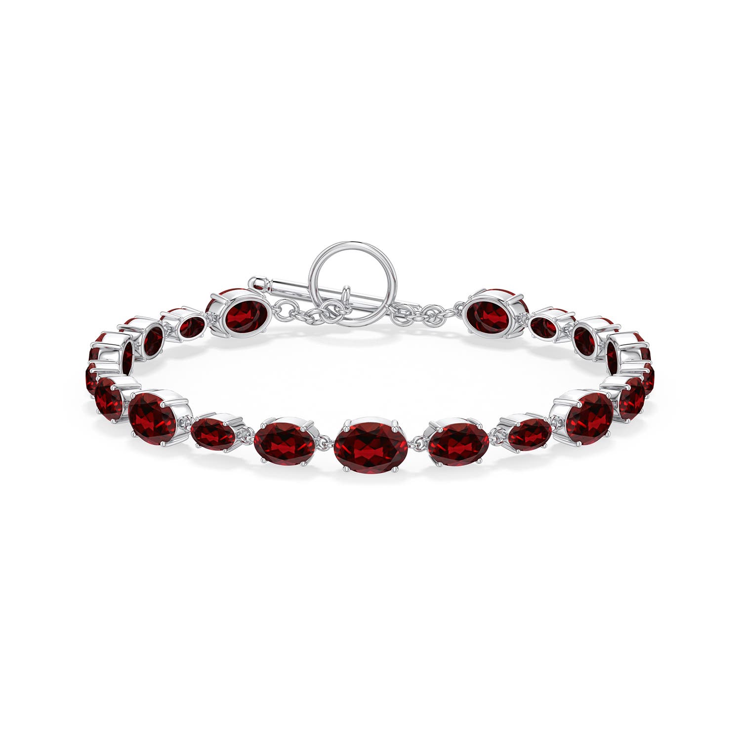 7x5mm AAAA Alternating Multi-Size Oval Garnet Toggle Bracelet in 999 Silver - side