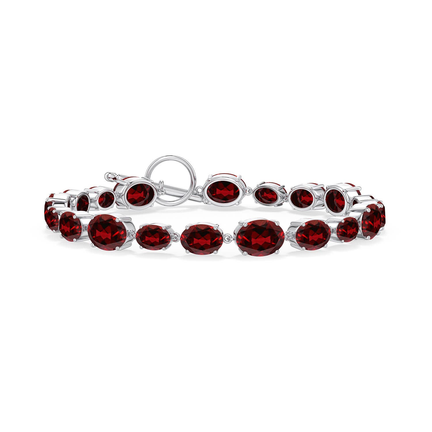 8x6mm AAAA Alternating Multi-Size Oval Garnet Toggle Bracelet in 999 Silver - main