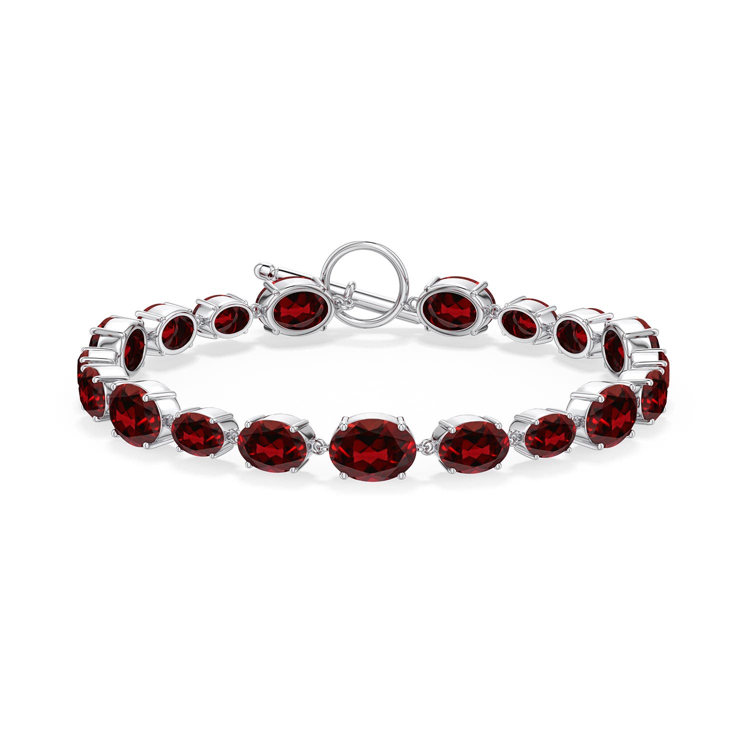 8x6mm AAAA Alternating Multi-Size Oval Garnet Toggle Bracelet in 999 Silver - side