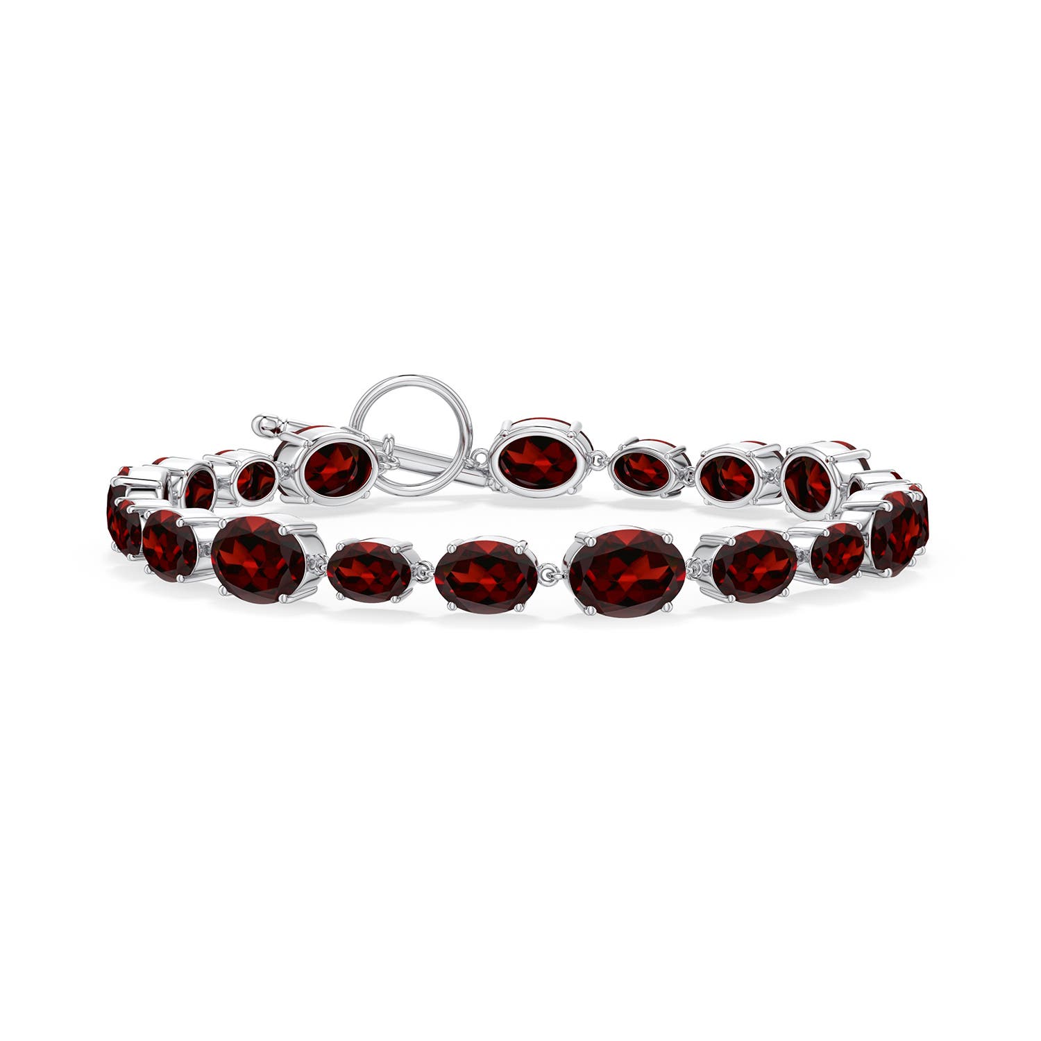 8x6mm AAA Alternating Multi-Size Oval Garnet Toggle Bracelet in White Gold - main