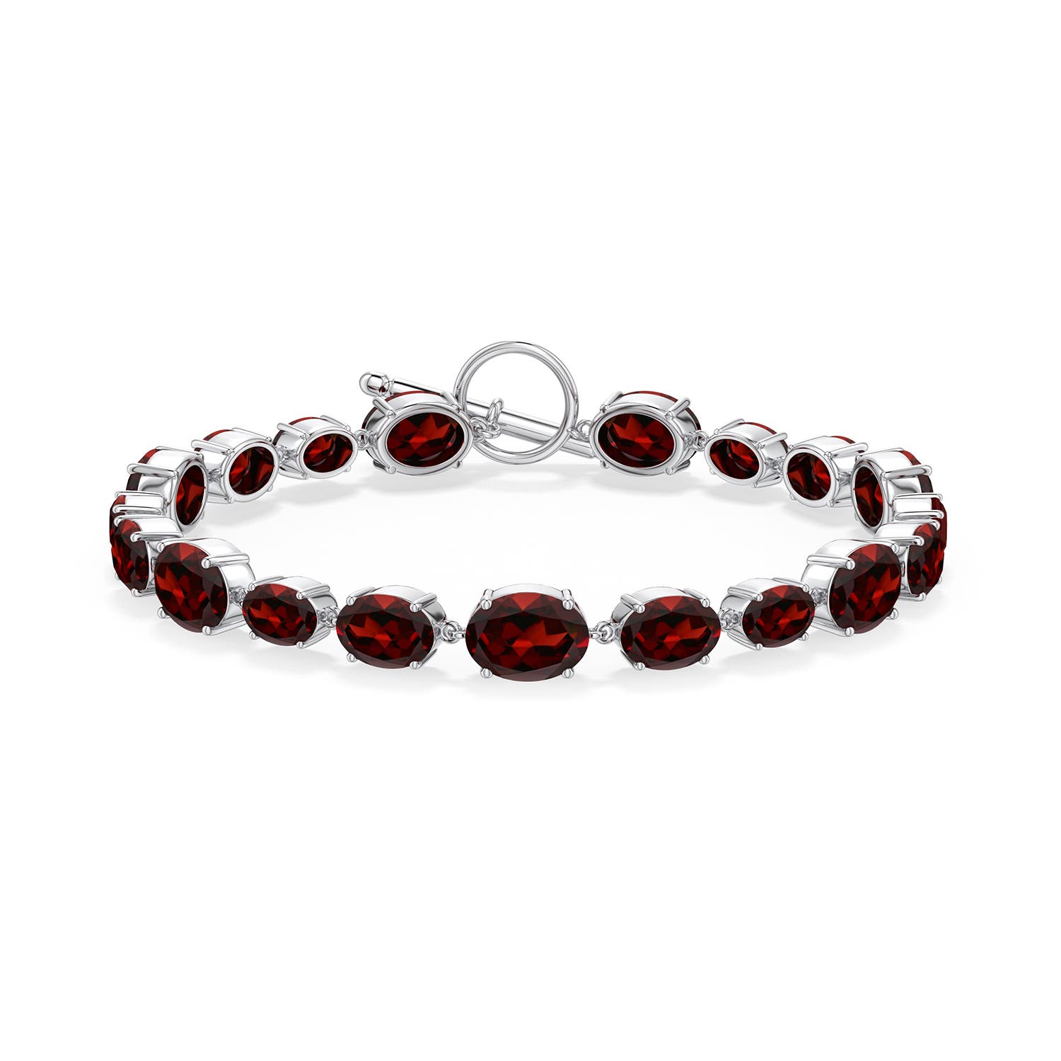 8x6mm AAA Alternating Multi-Size Oval Garnet Toggle Bracelet in White Gold - side