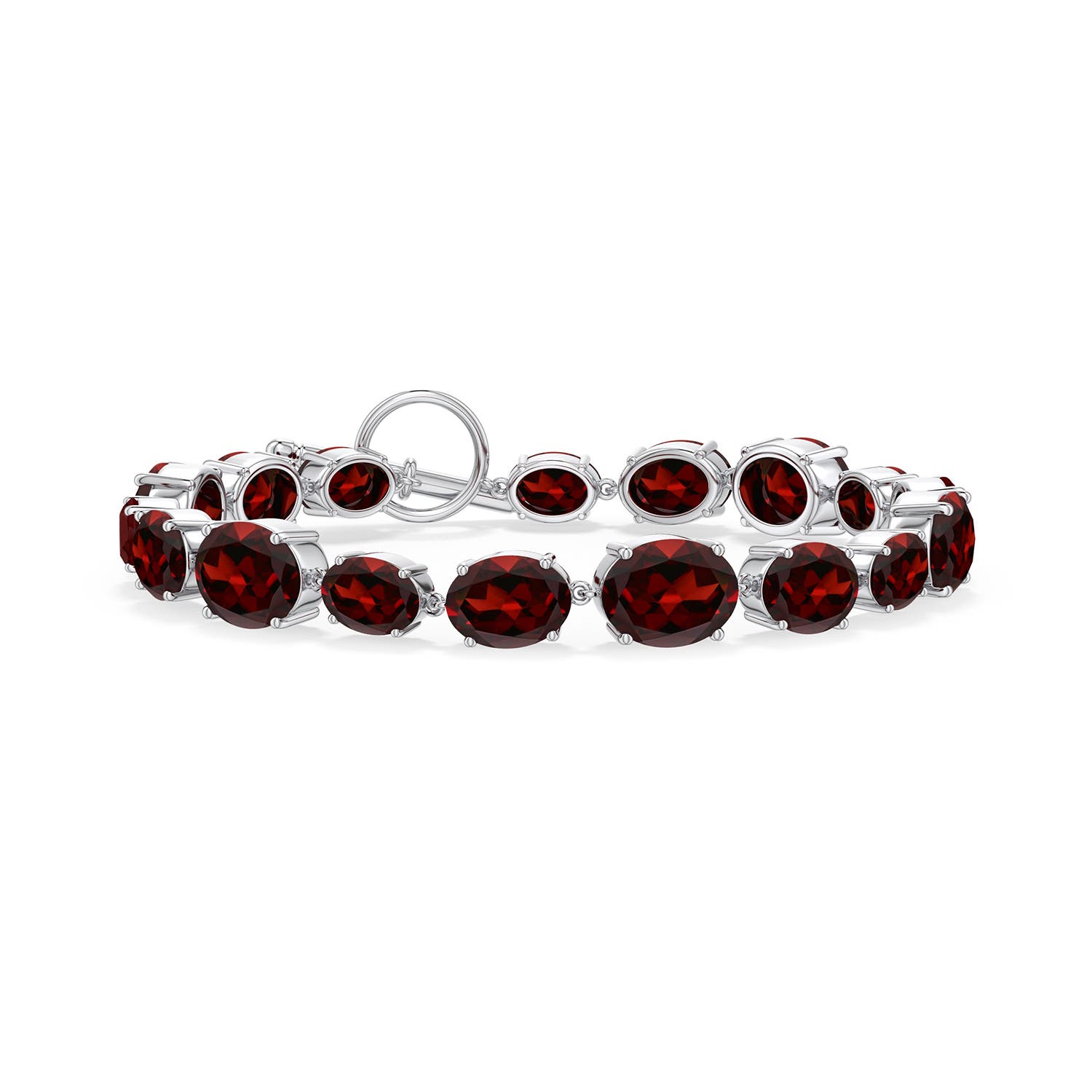 9x7mm AAA Alternating Multi-Size Oval Garnet Toggle Bracelet in White Gold - main
