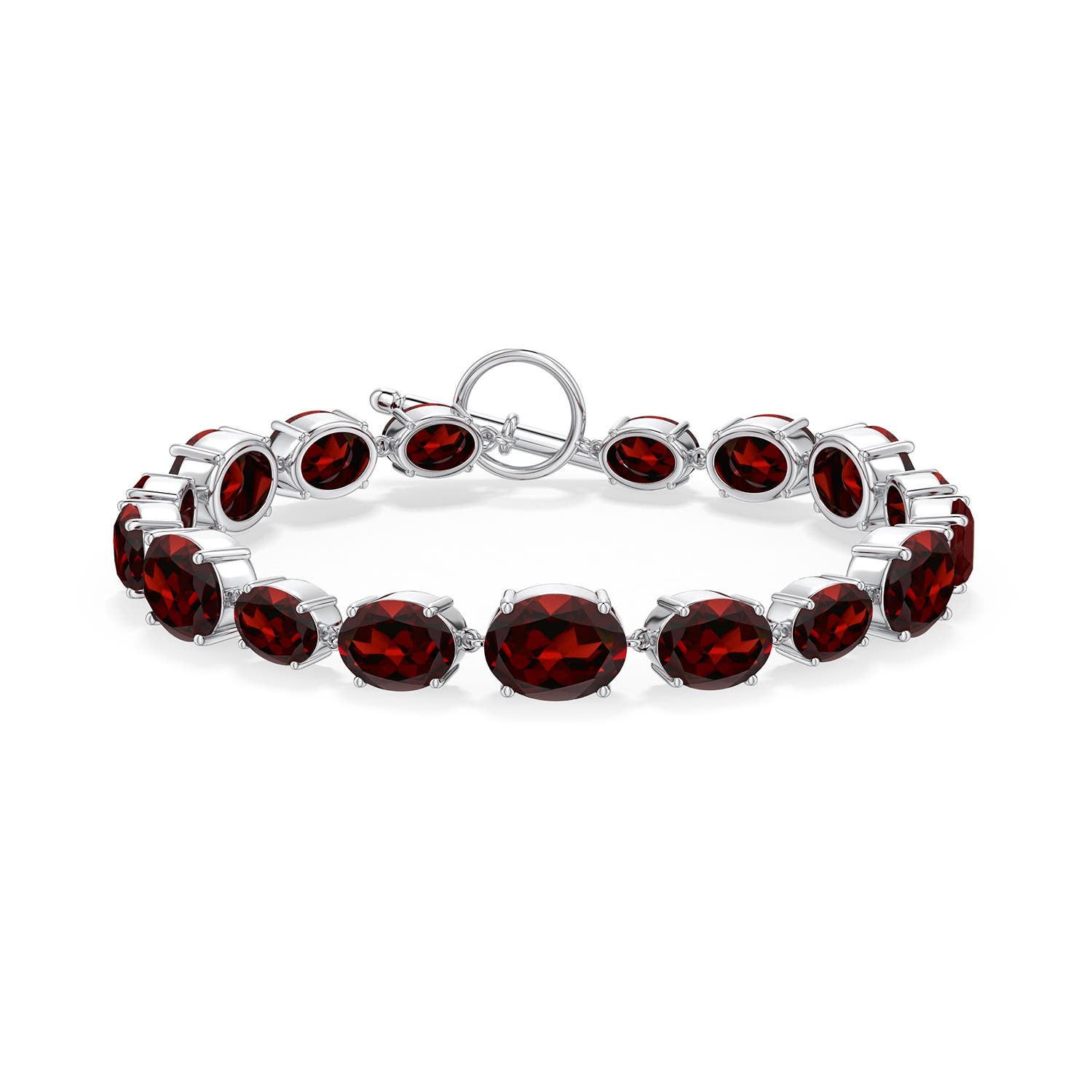 9x7mm AAA Alternating Multi-Size Oval Garnet Toggle Bracelet in White Gold - side