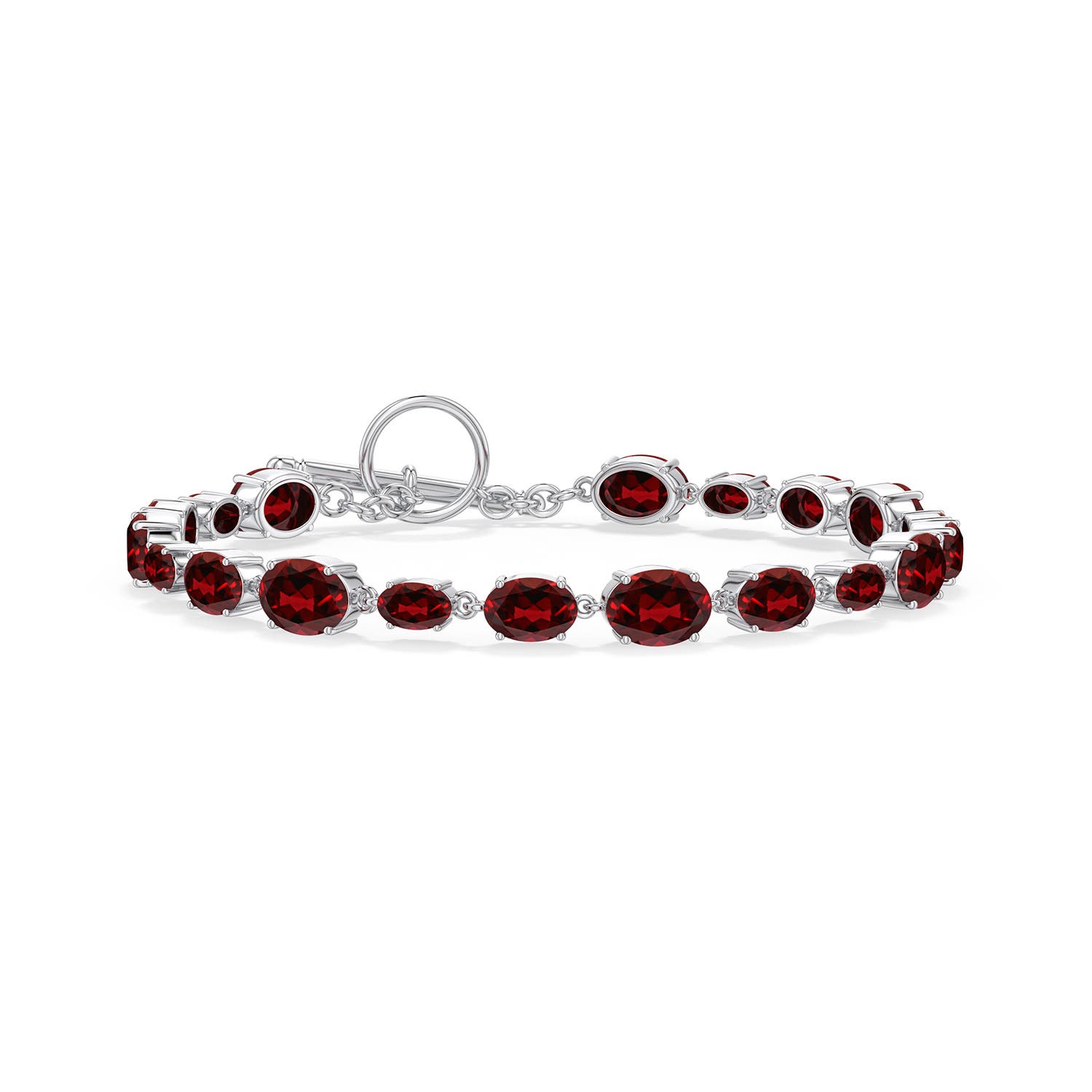 7x5mm AAAA Alternating Multi-Size Oval Garnet Toggle Bracelet in White Gold - main