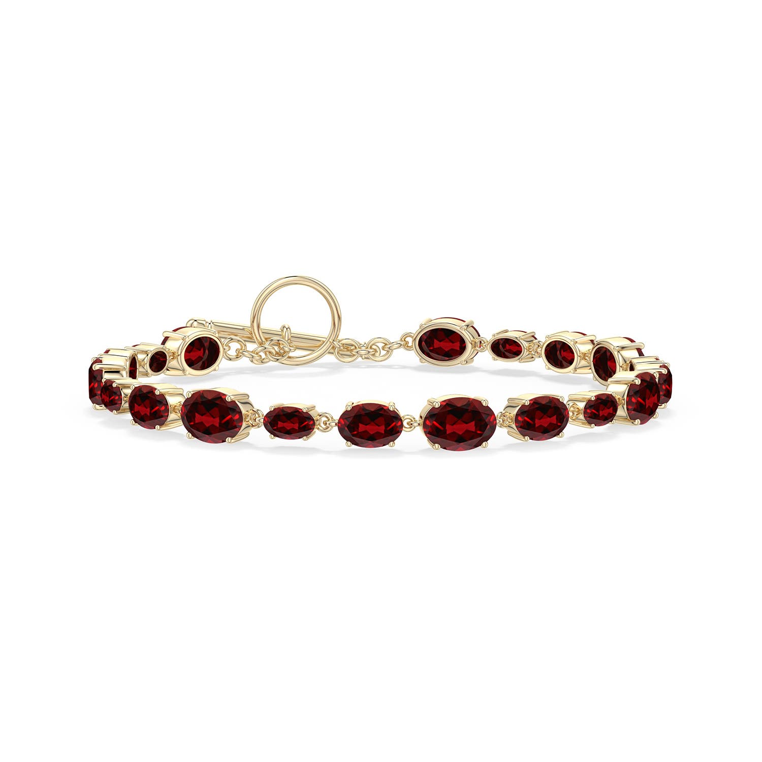 7x5mm AAAA Alternating Multi-Size Oval Garnet Toggle Bracelet in 18K Yellow Gold - main