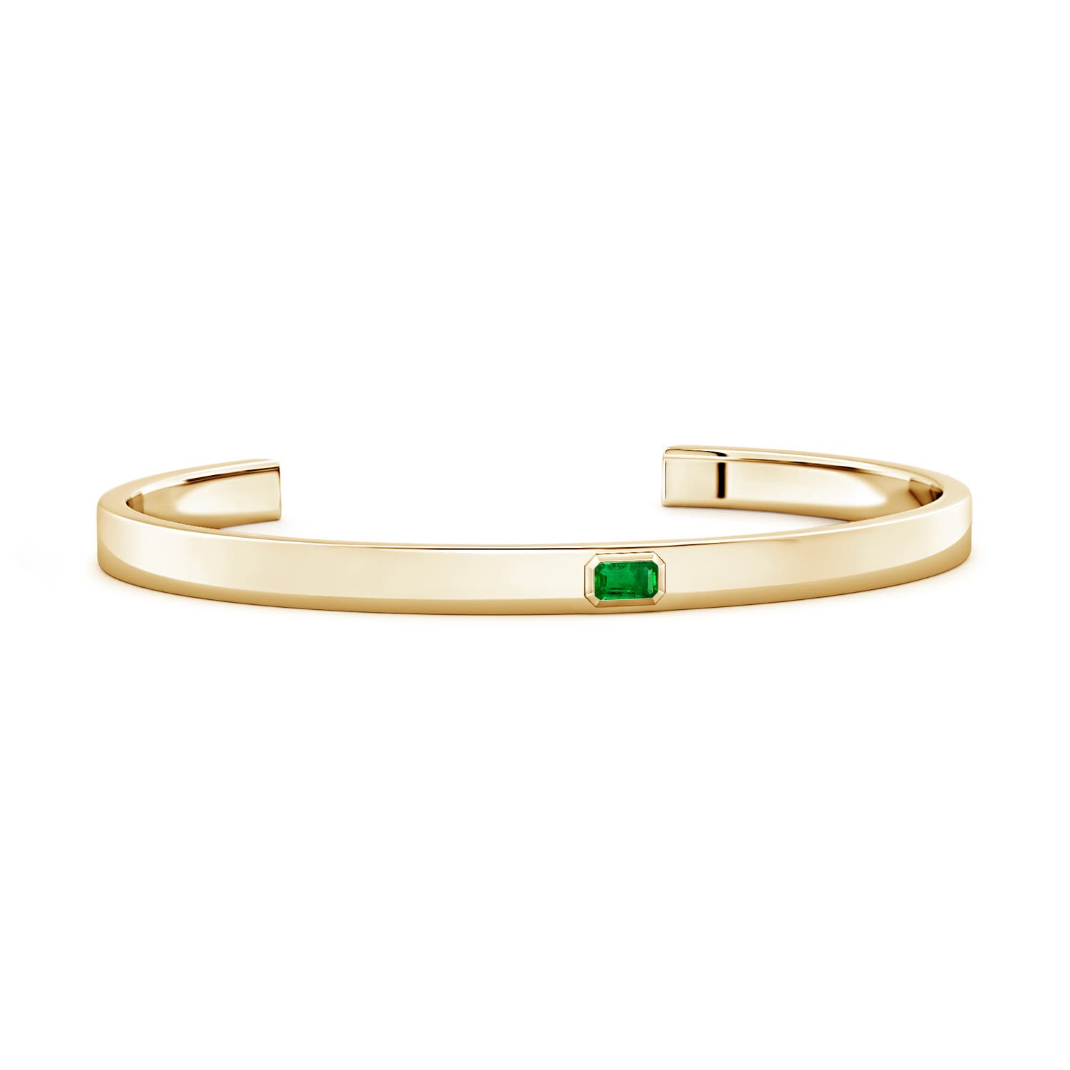 5x3mm AAAA East-West Emerald-Cut Emerald men's Cuff Bracelet in Yellow Gold
