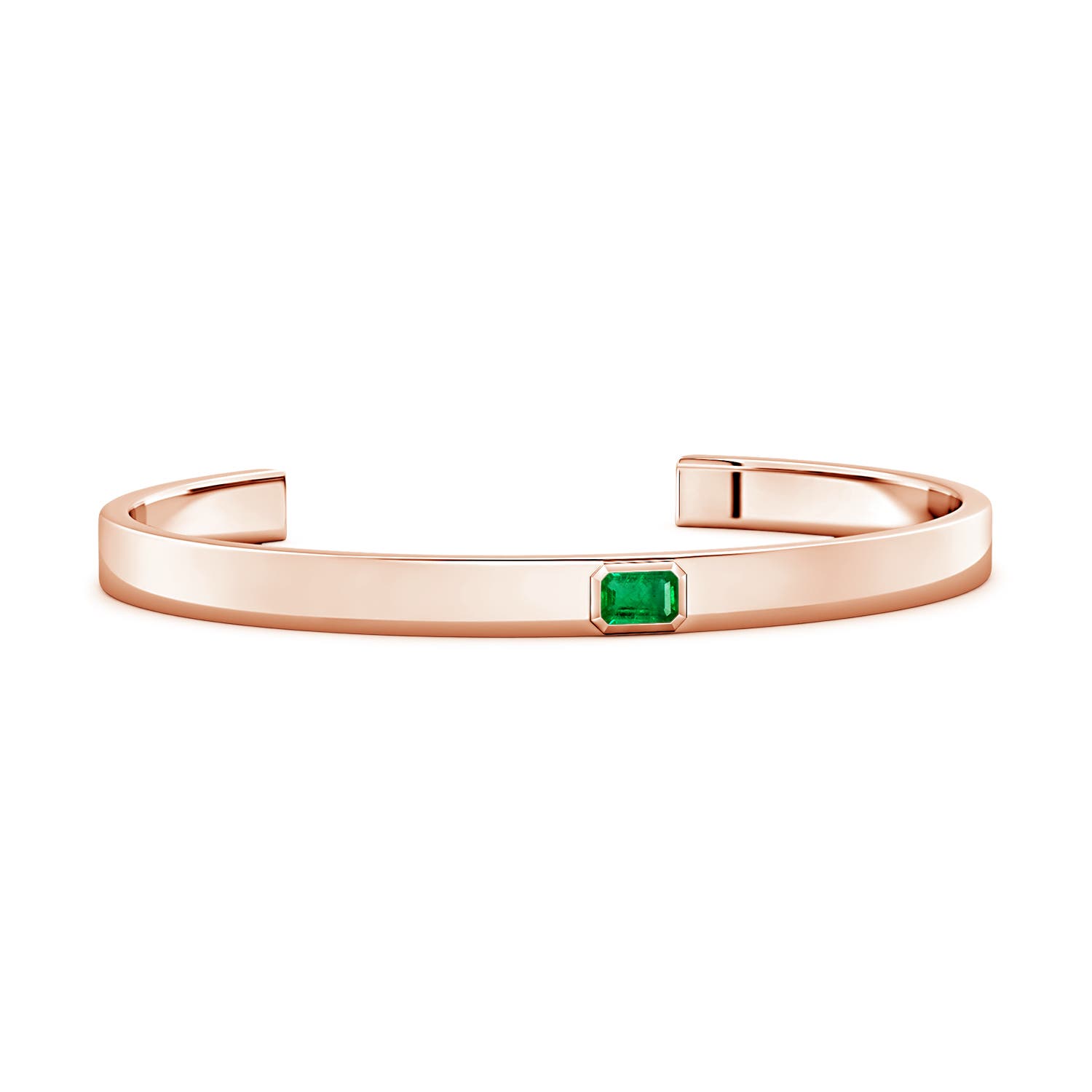 6x4mm AAA East-West Emerald-Cut Emerald men's Cuff Bracelet in 18CT Rose Gold