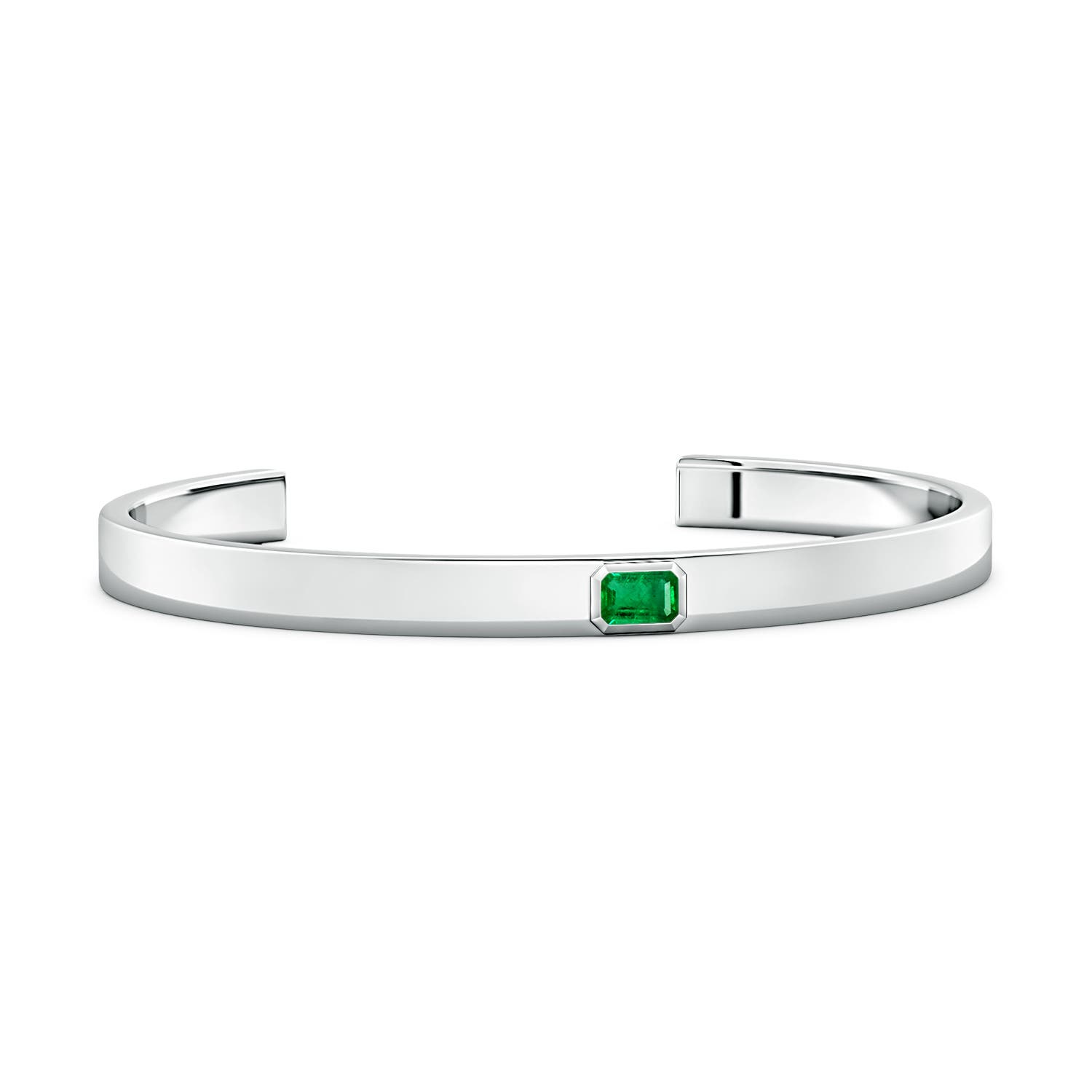 6x4mm AAA East-West Emerald-Cut Emerald men's Cuff Bracelet in White Gold