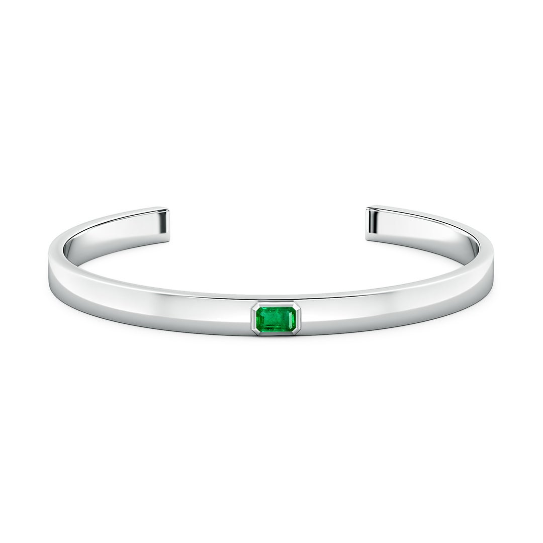 6x4mm AAA East-West Emerald-Cut Emerald men's Cuff Bracelet in White Gold - side 3